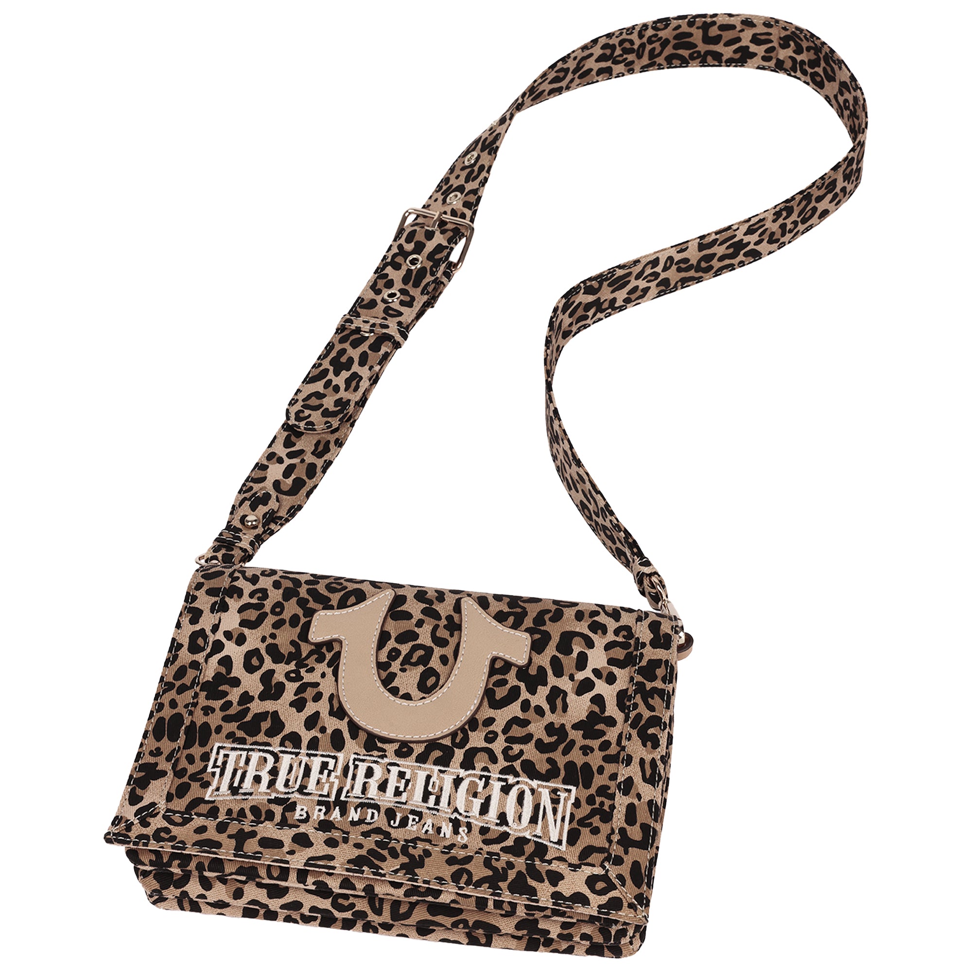 True Religion Bling Logo Leopard Messenger Bag