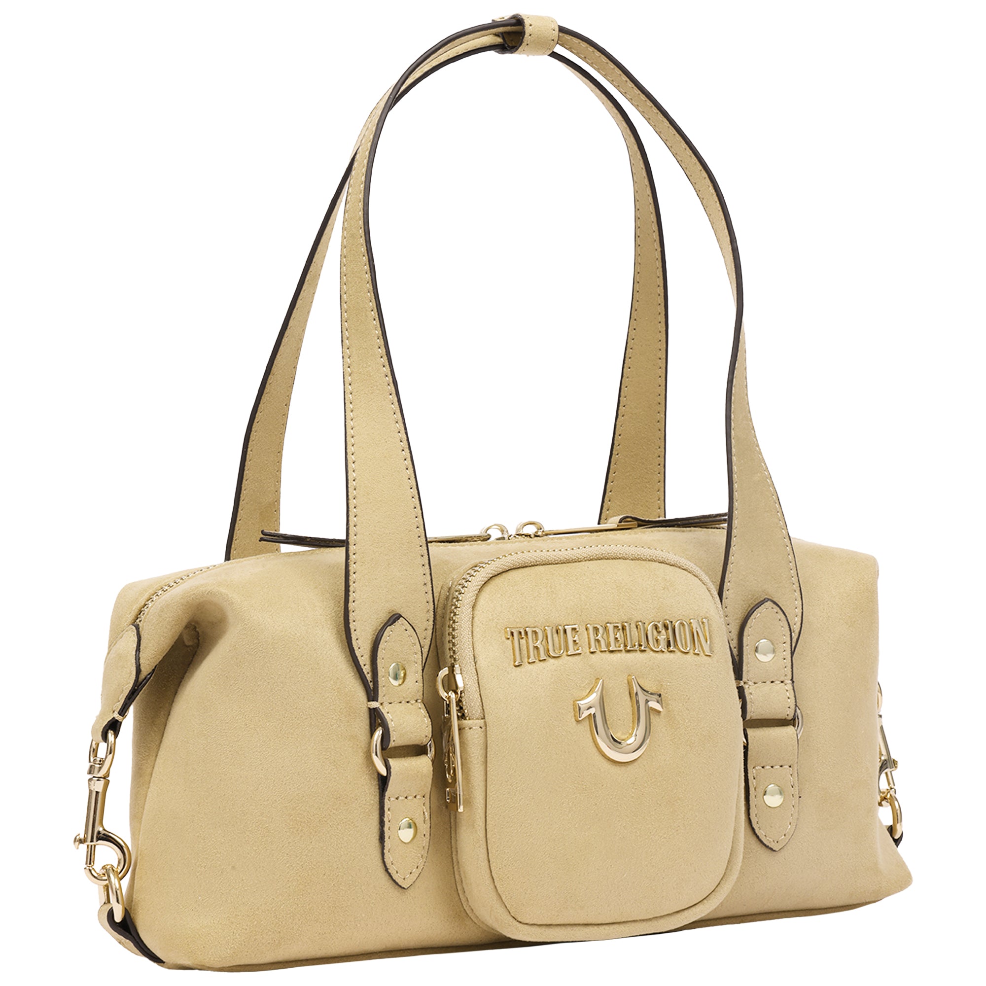 True Religion East/West Suede Polyurethane Horseshoe Satchel Bag
