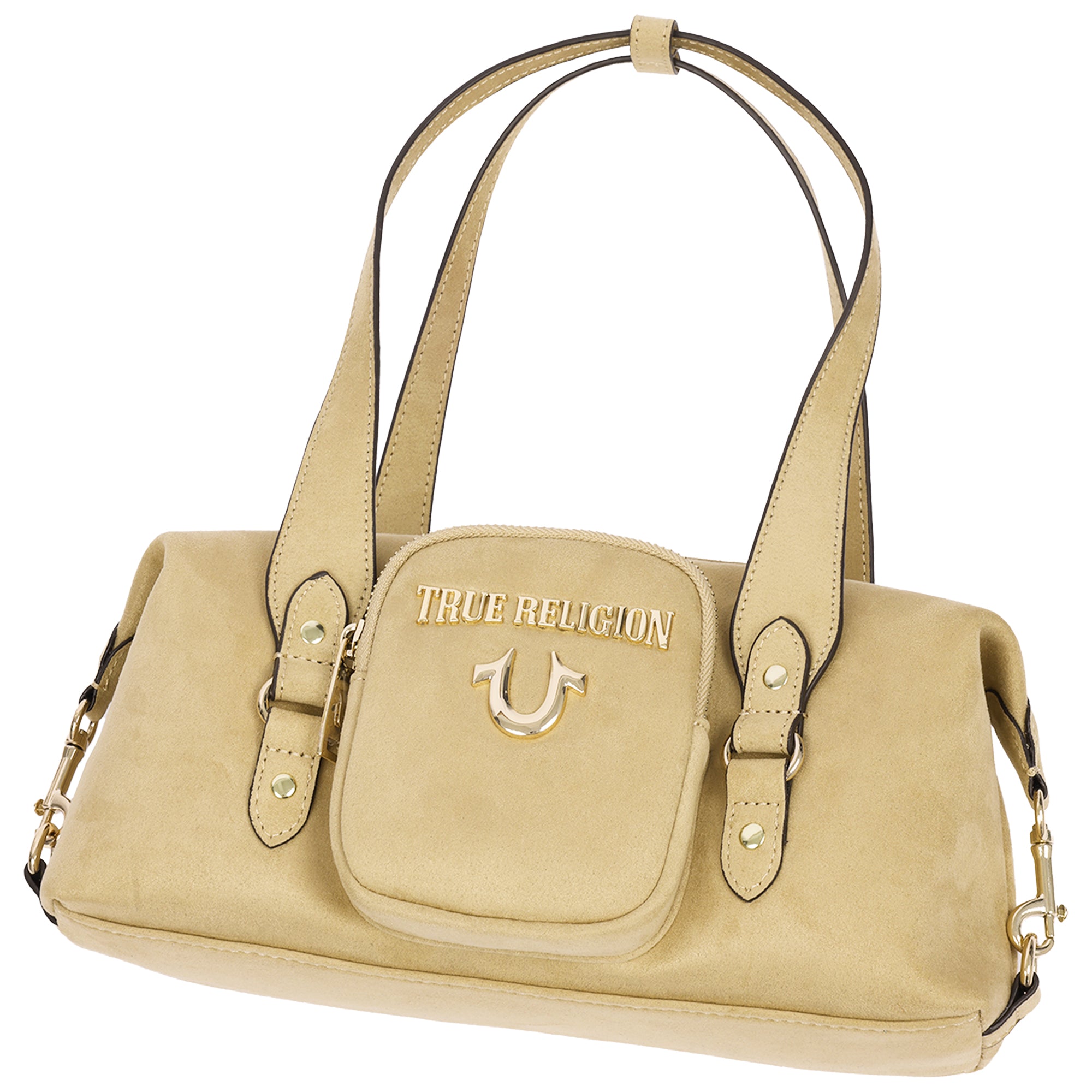 True Religion East/West Suede Polyurethane Horseshoe Satchel Bag