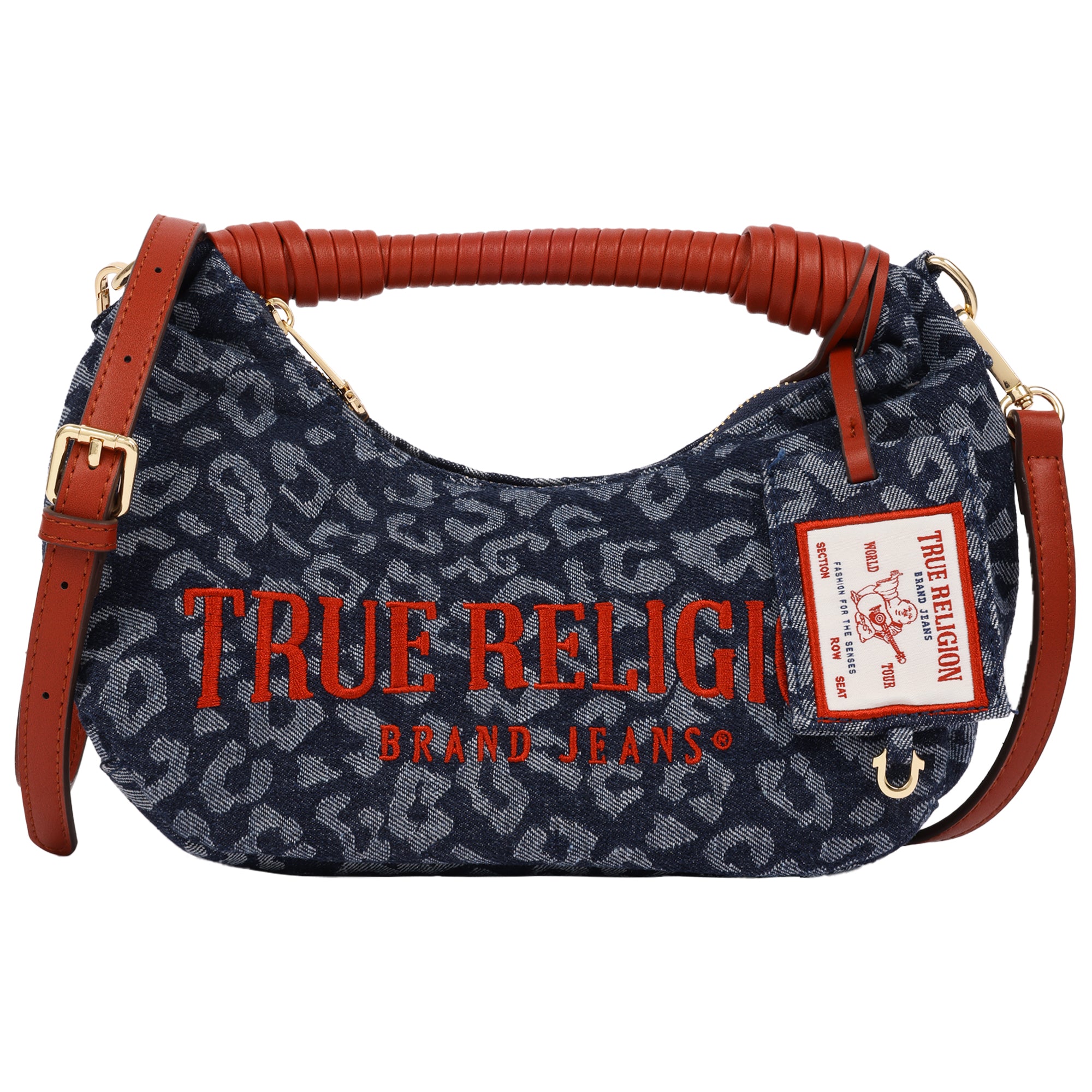 True Religion Leopard Denim Rounded Hobo Bag