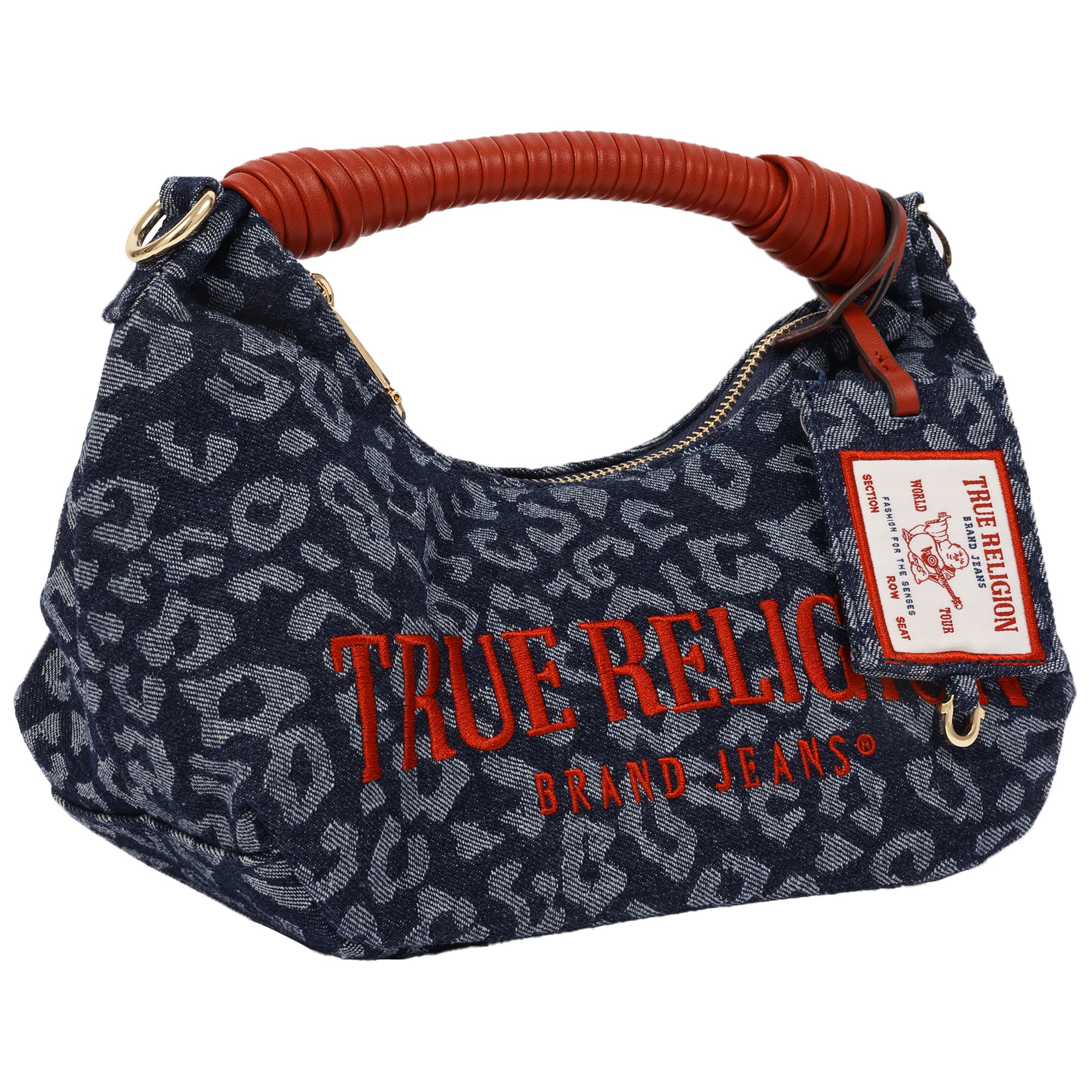 True Religion Leopard Denim Rounded Hobo Bag