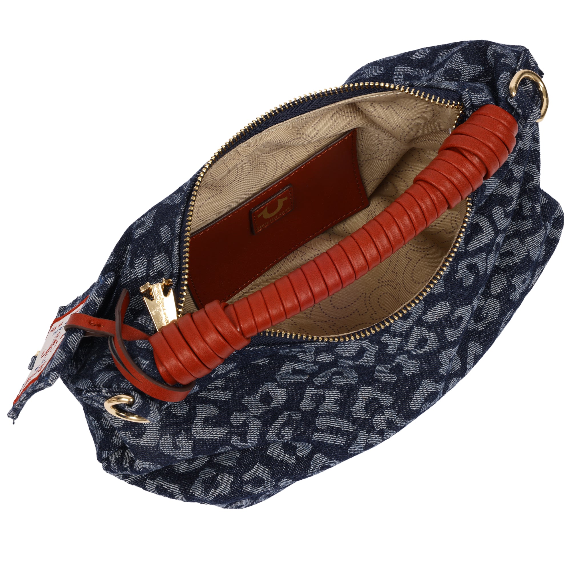 True Religion Leopard Denim Rounded Hobo Bag