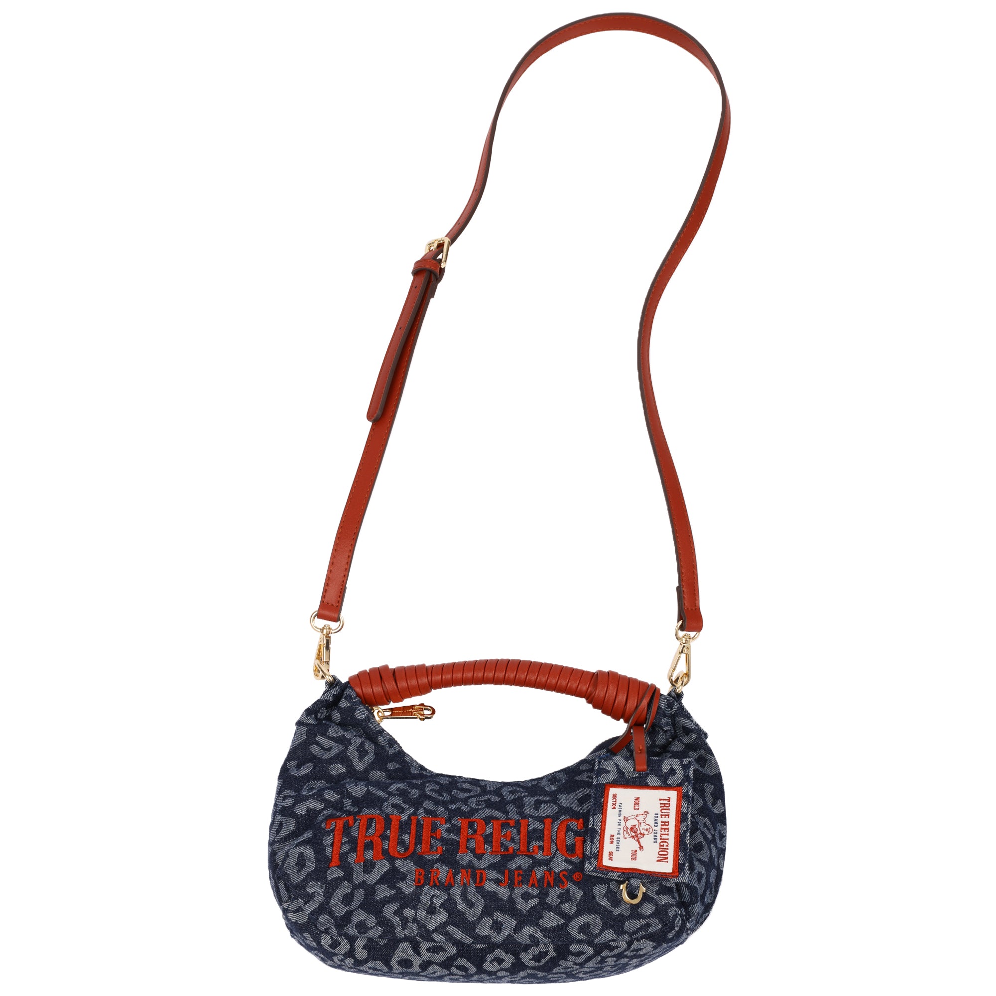 True Religion Leopard Denim Rounded Hobo Bag