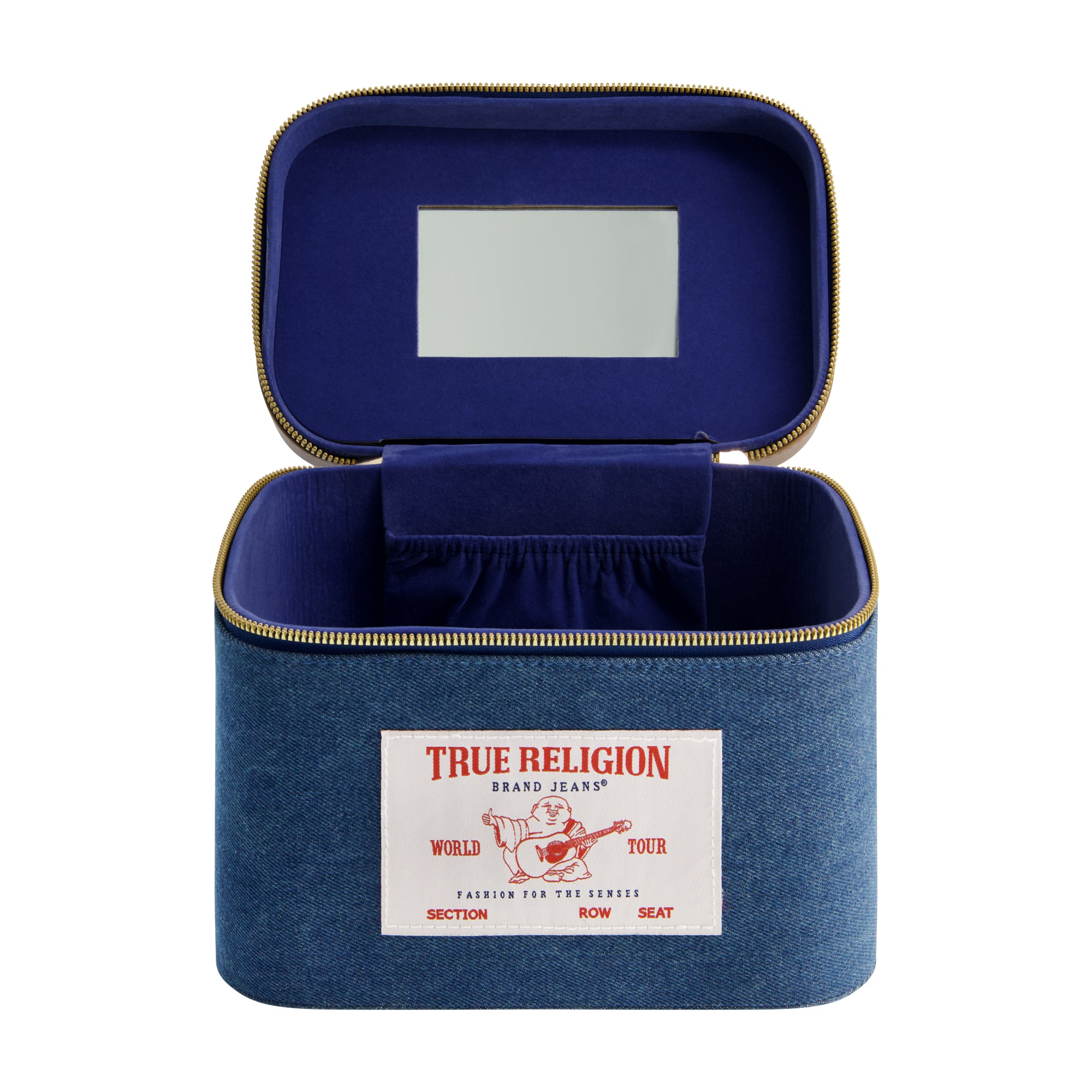 True Religion large Denim Cosmetic case with mirror, DENIM