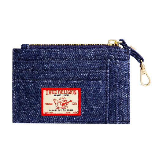 True Religion Denim Zip Card Case, MEDIUM BLU