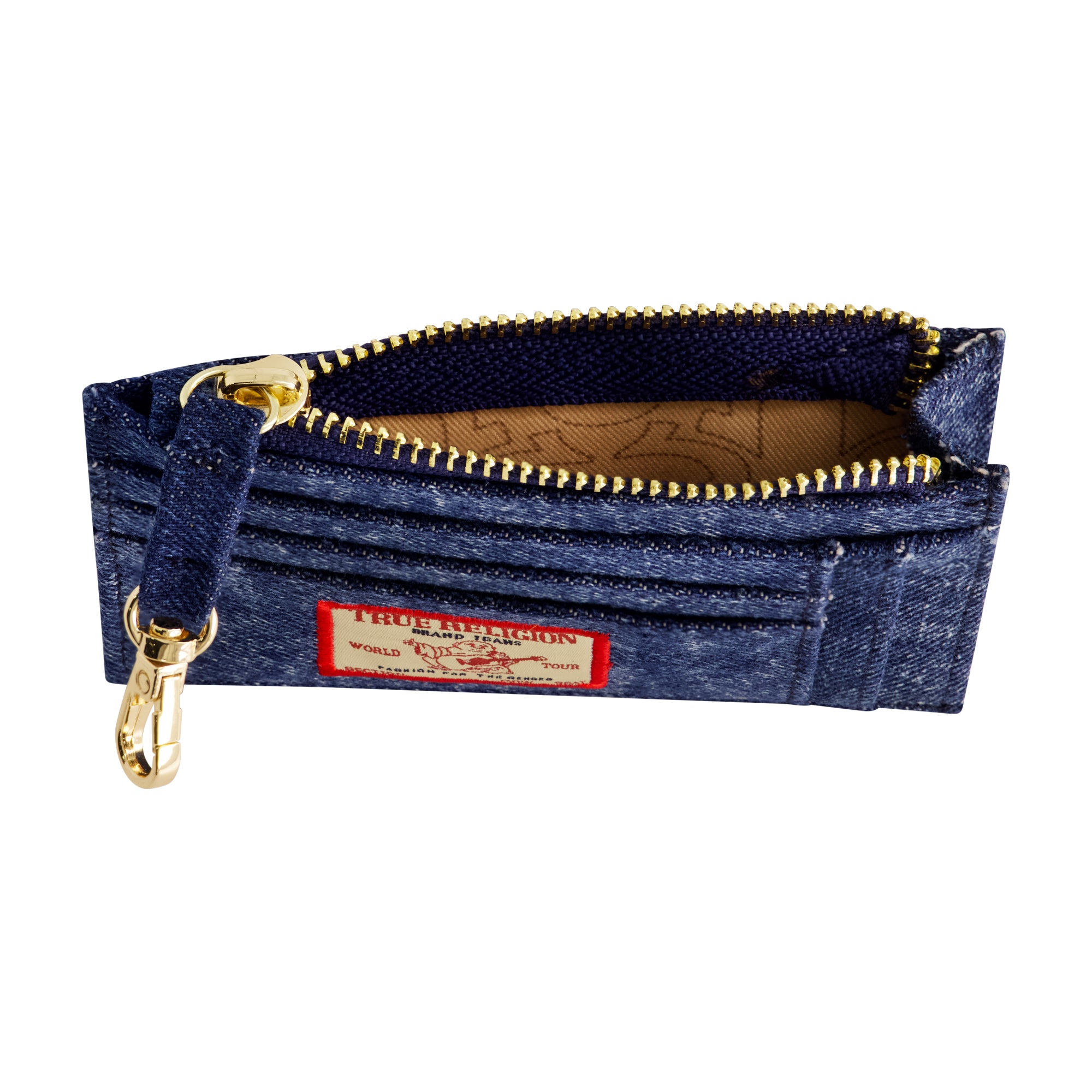 True Religion Denim Zip Card Case, MEDIUM BLU