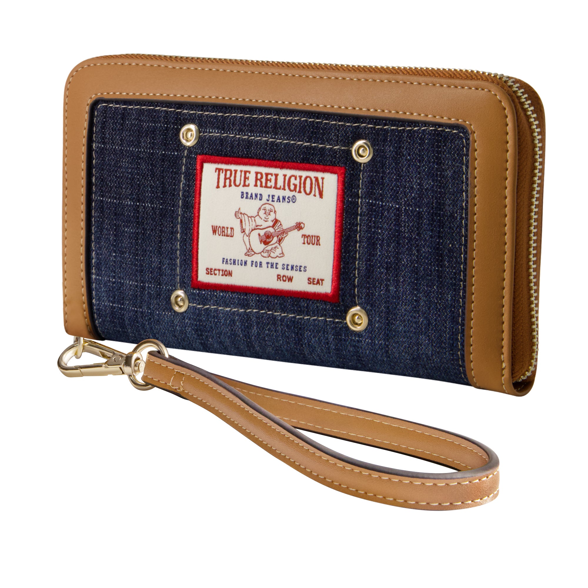 True Religion Buddha Patch Zip Around Wristlet, DARK DENIM