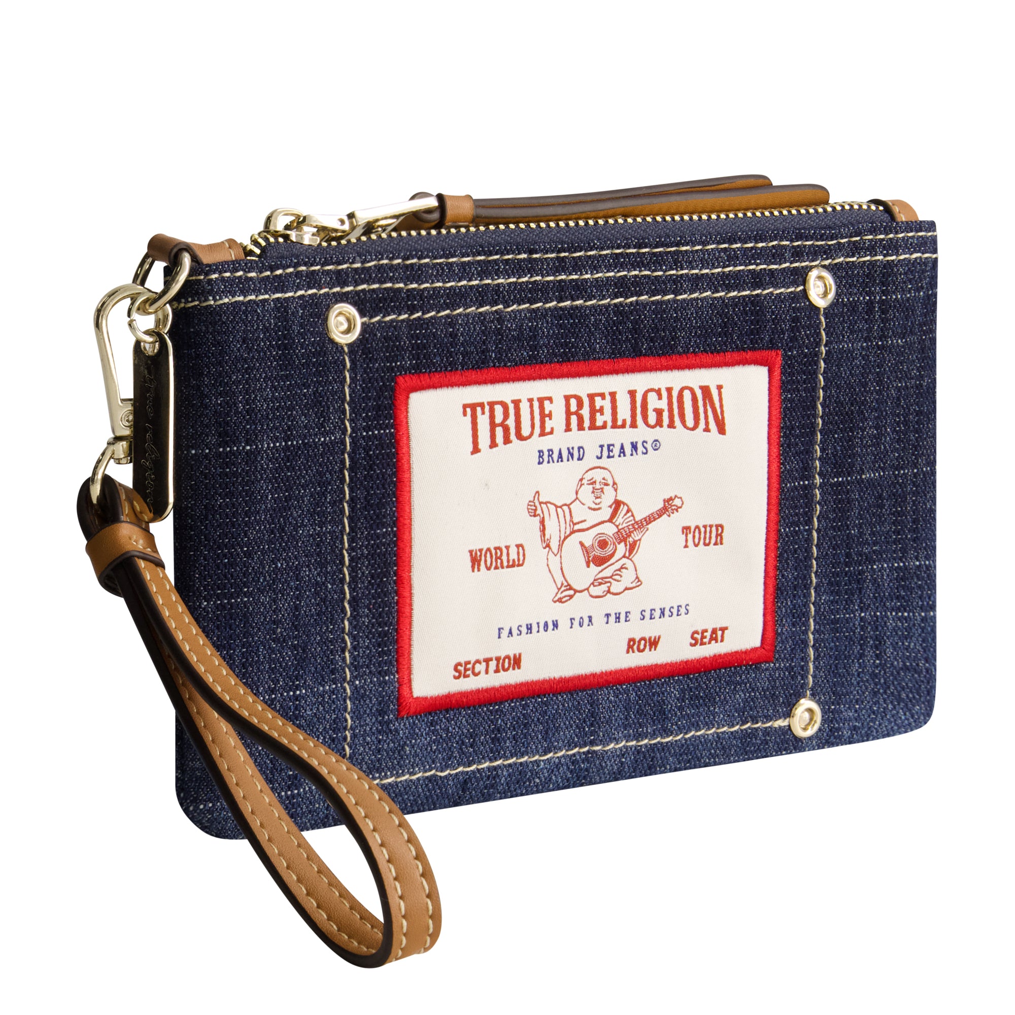 True Religion Buddha Patch Denim Wristlet, DARK DENIM