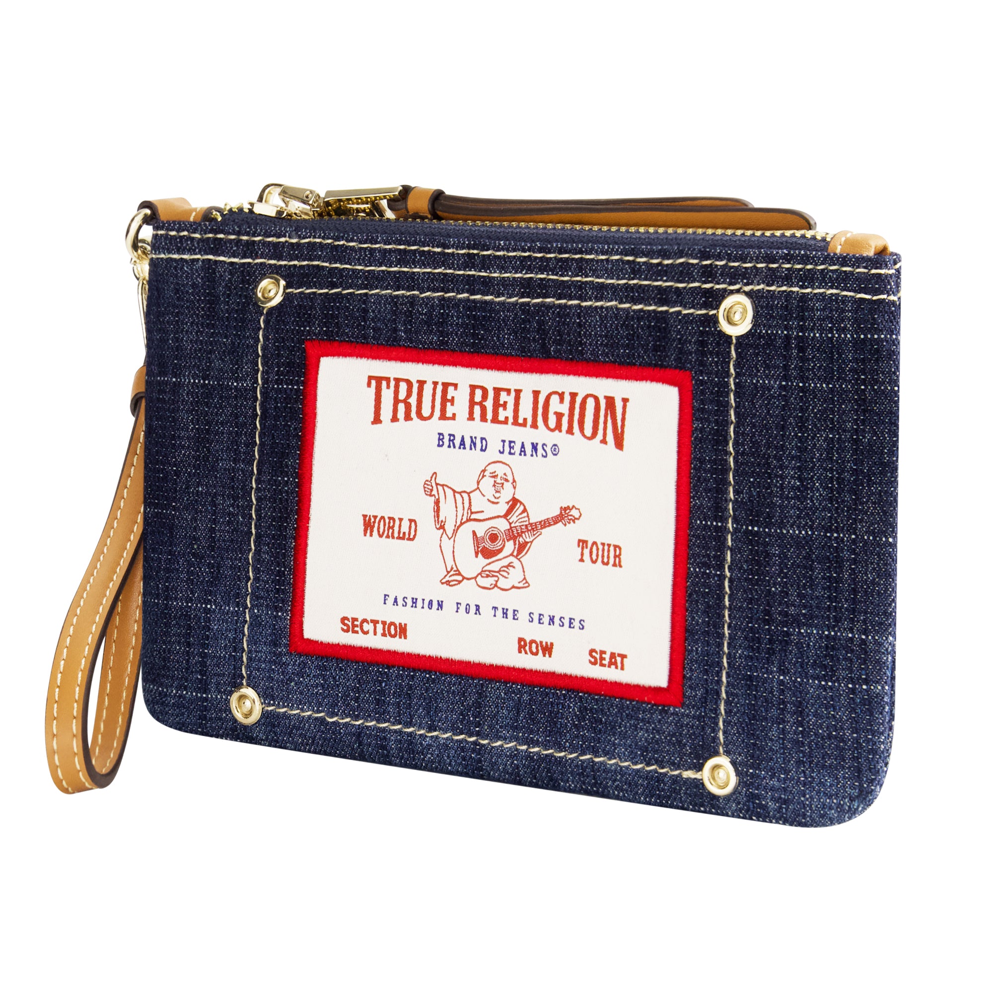 True Religion Buddha Patch Denim Wristlet, DARK DENIM
