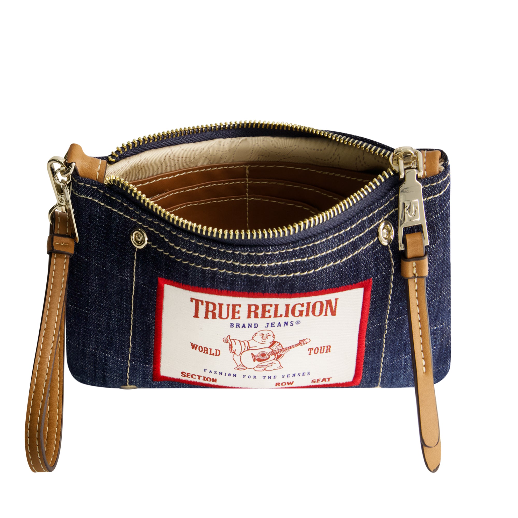 True Religion Buddha Patch Denim Wristlet, DARK DENIM