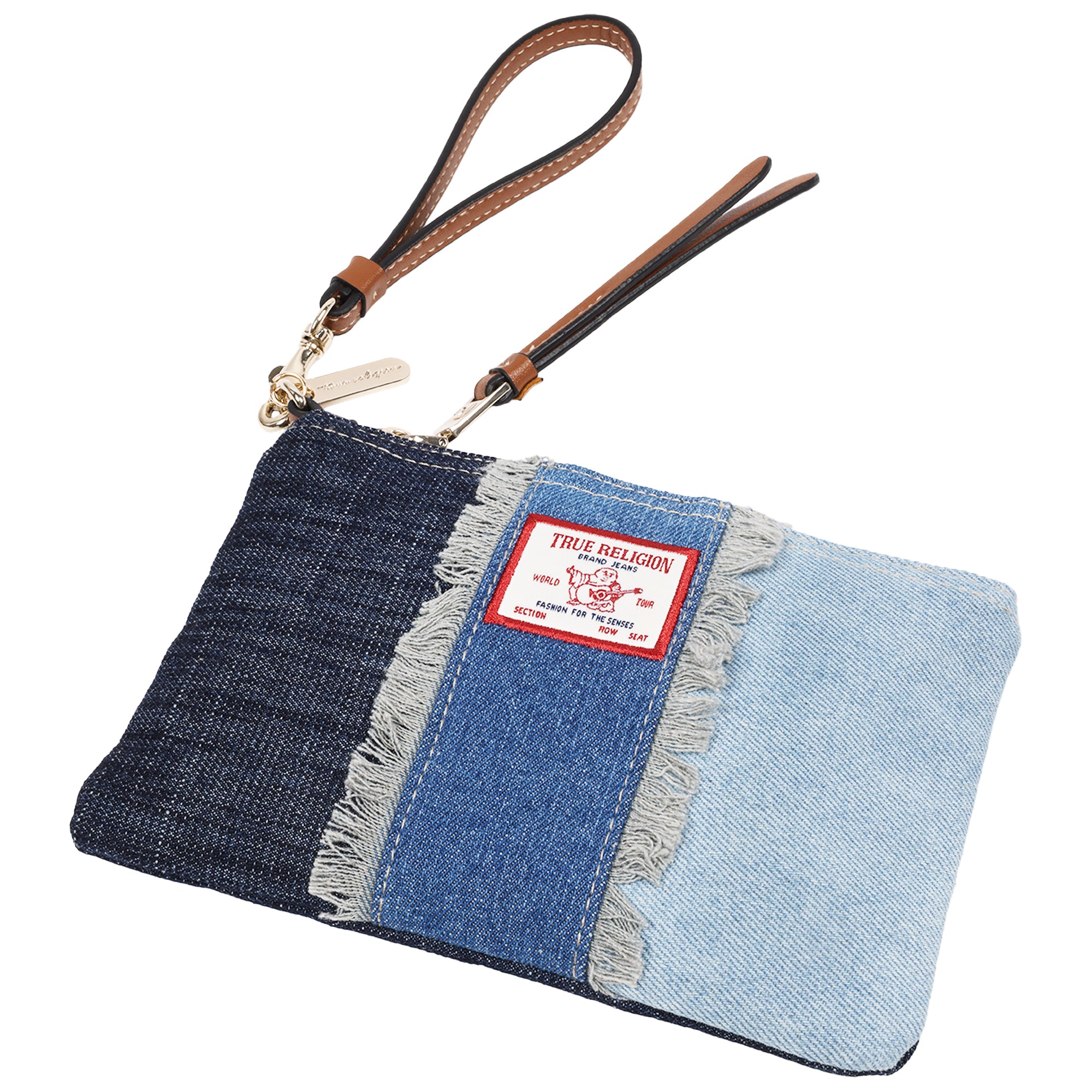 True Religion Frayed Panel Denim Pouch Wristlet