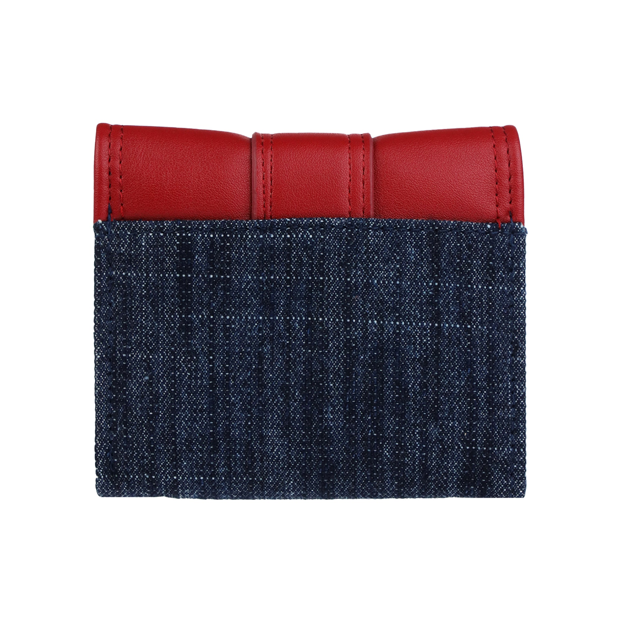 True Religion Charm Dangle PU Flap Trifold Wallet – Denim & Red