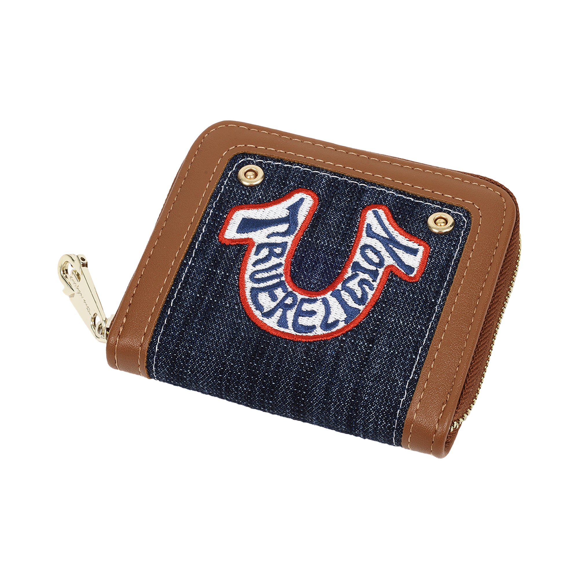 True Religion Retro Horseshoe Small Denim Zip-Around Wallet