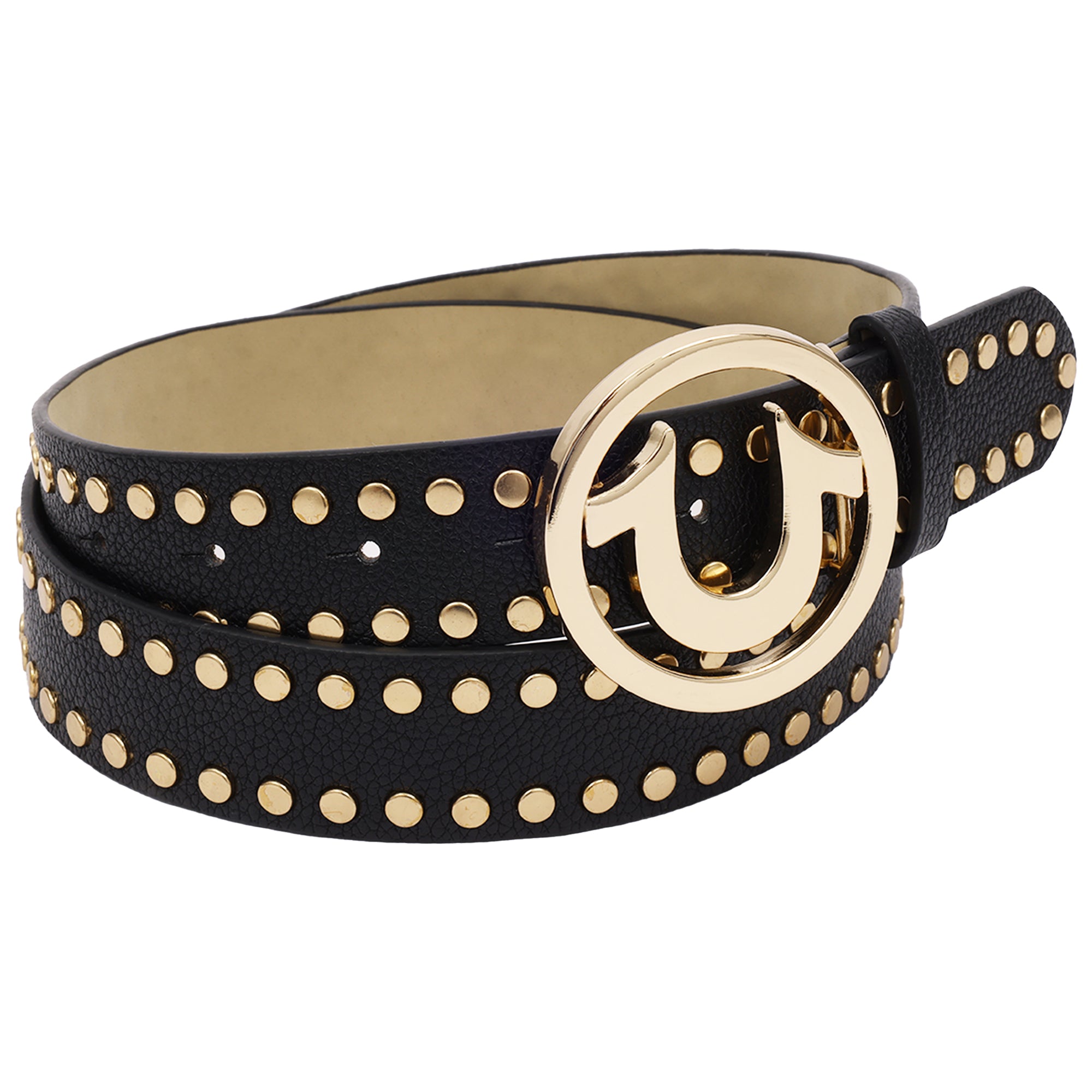 True Religion Studded Horseshoe Logo Belt – Black-Small