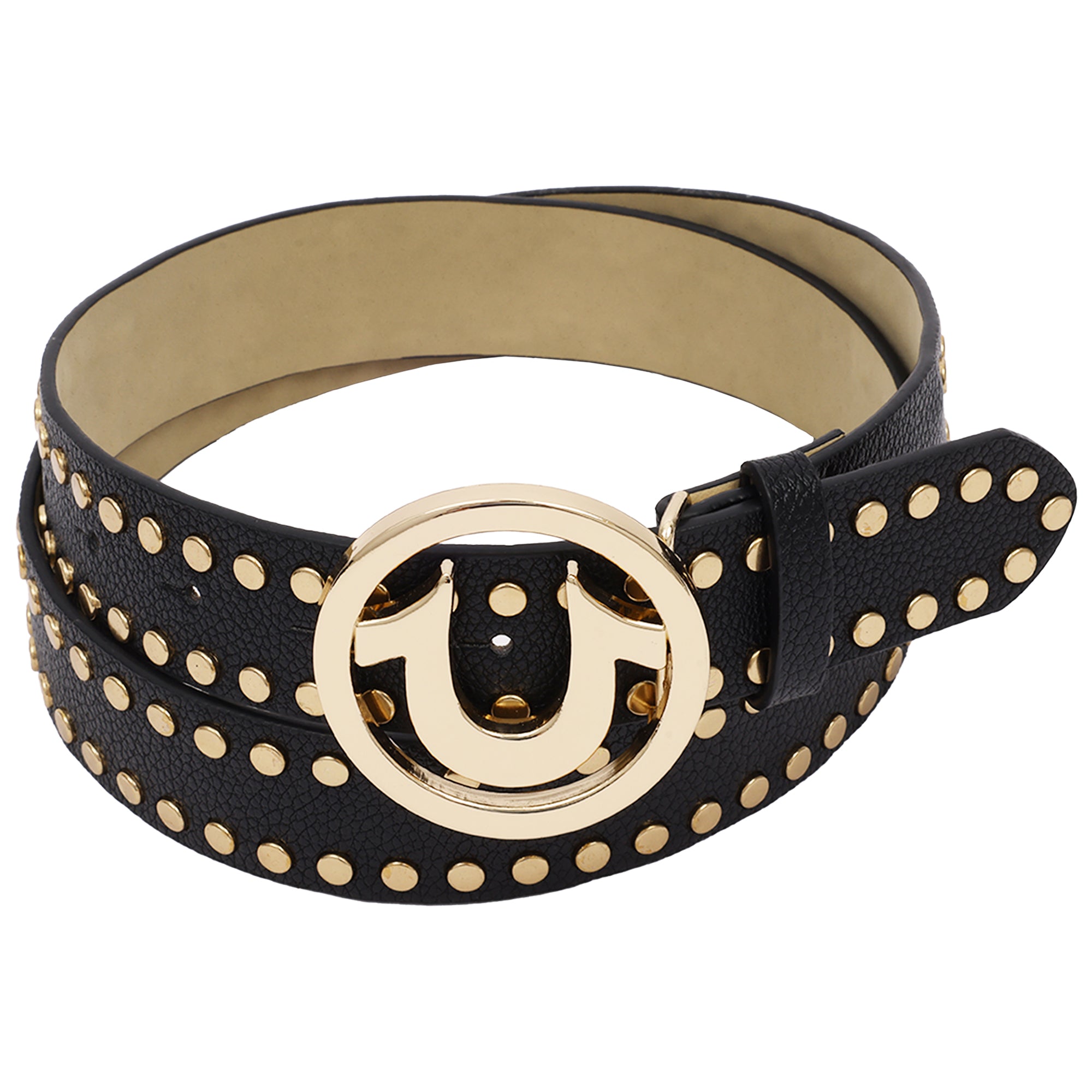 True Religion Studded Horseshoe Logo Belt – Black-Small