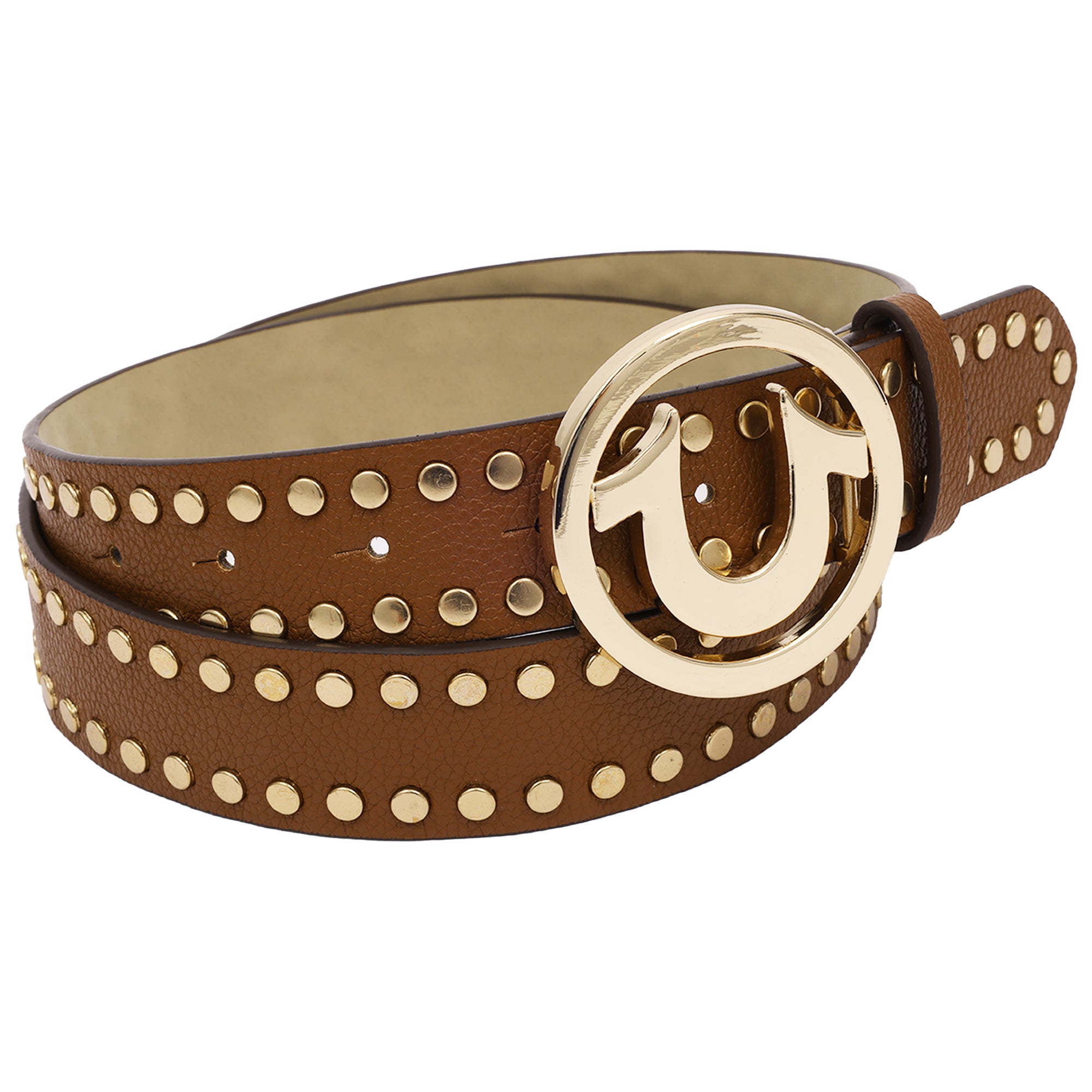 True Religion Studded Horseshoe Logo Belt – Tan