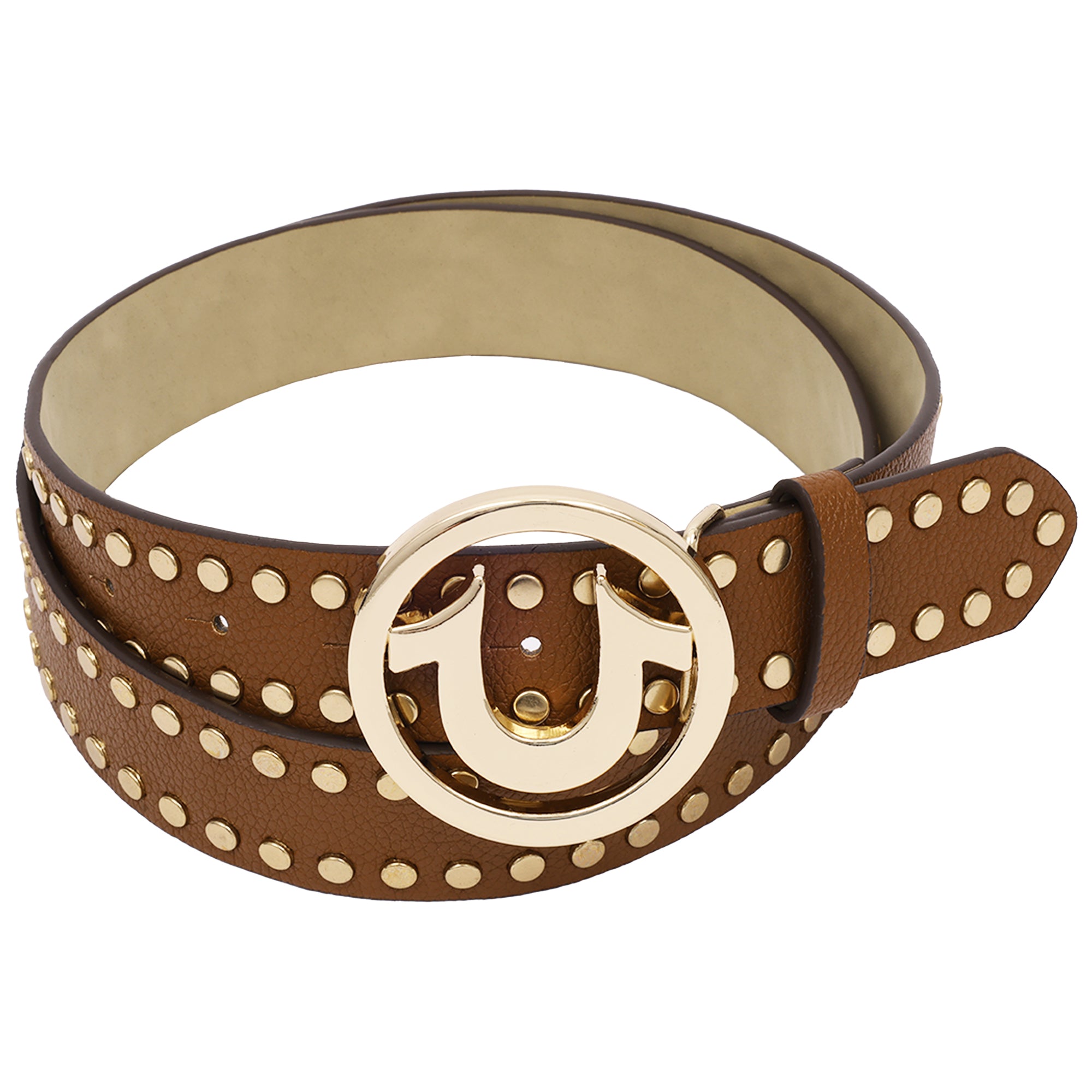 True Religion Studded Horseshoe Logo Belt – Tan