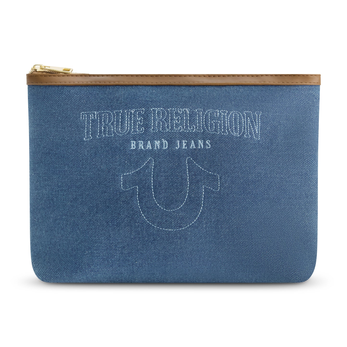 True Religions Trapazoid zip cosmetic bag, DENIM