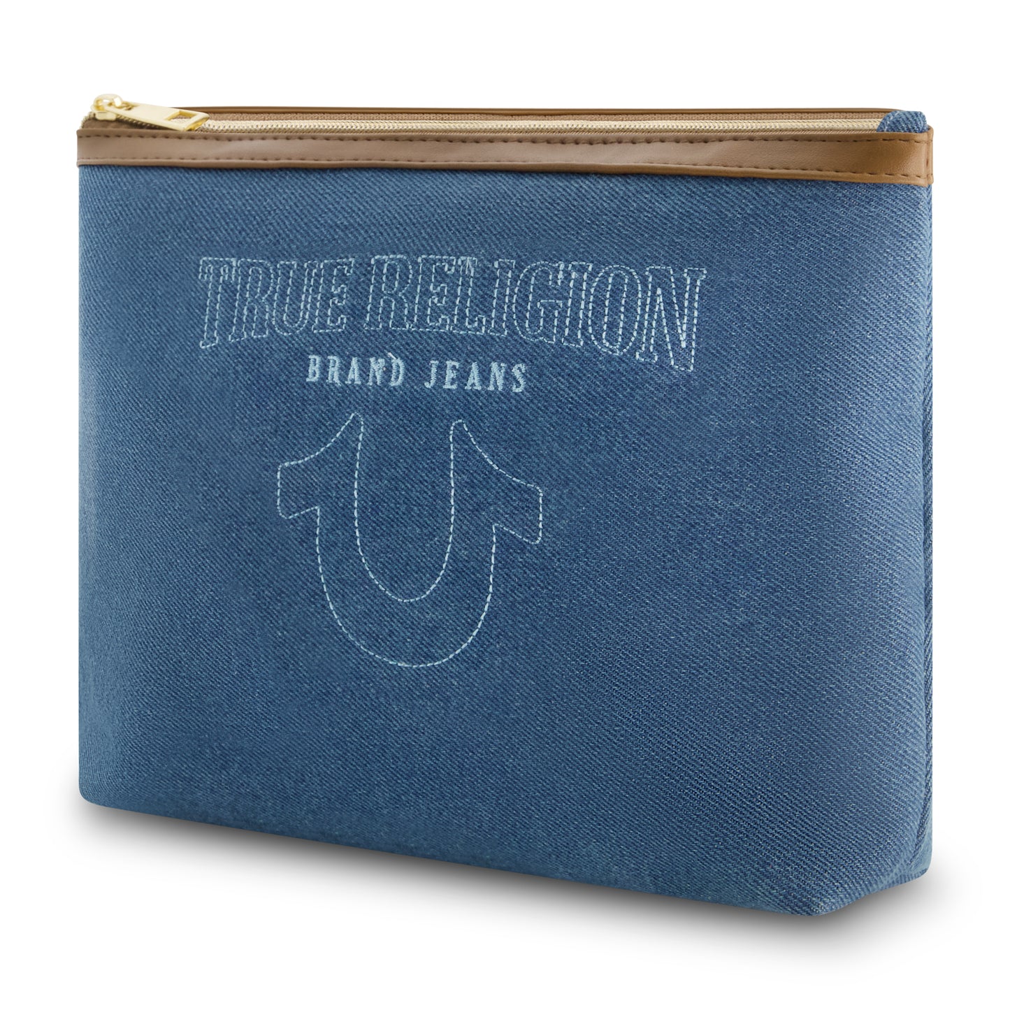 True Religions Trapazoid zip cosmetic bag, DENIM