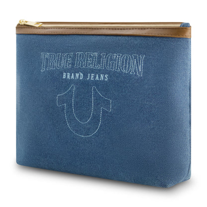 True Religions Trapazoid zip cosmetic bag, DENIM