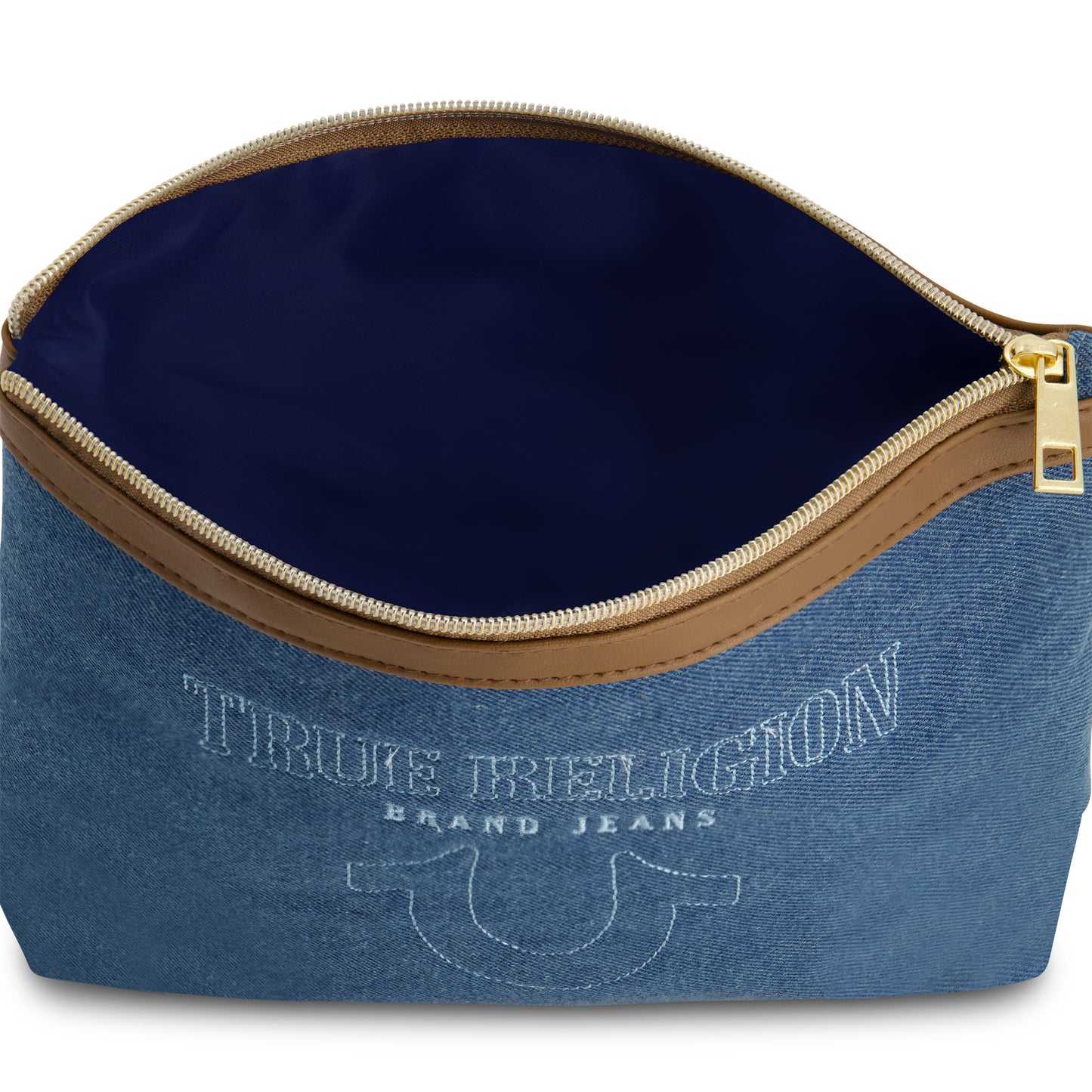 True Religions Trapazoid zip cosmetic bag, DENIM