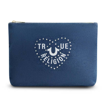 True Religion cosmetic bag with side pocket, DENIM