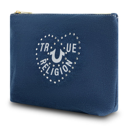 True Religion cosmetic bag with side pocket, DENIM