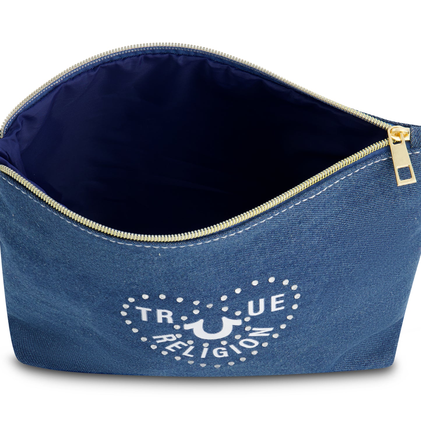 True Religion cosmetic bag with side pocket, DENIM