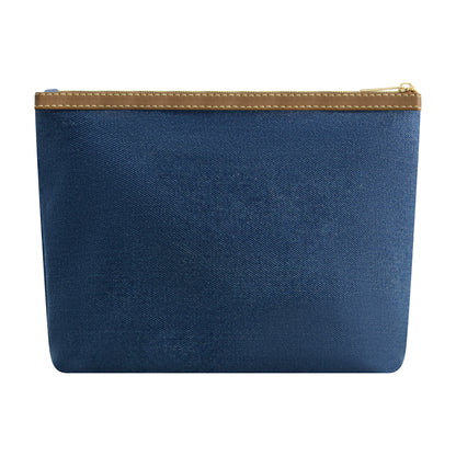 True Religion Trapazoid zip cosmetic bag with exterior zip pocket, DENIM