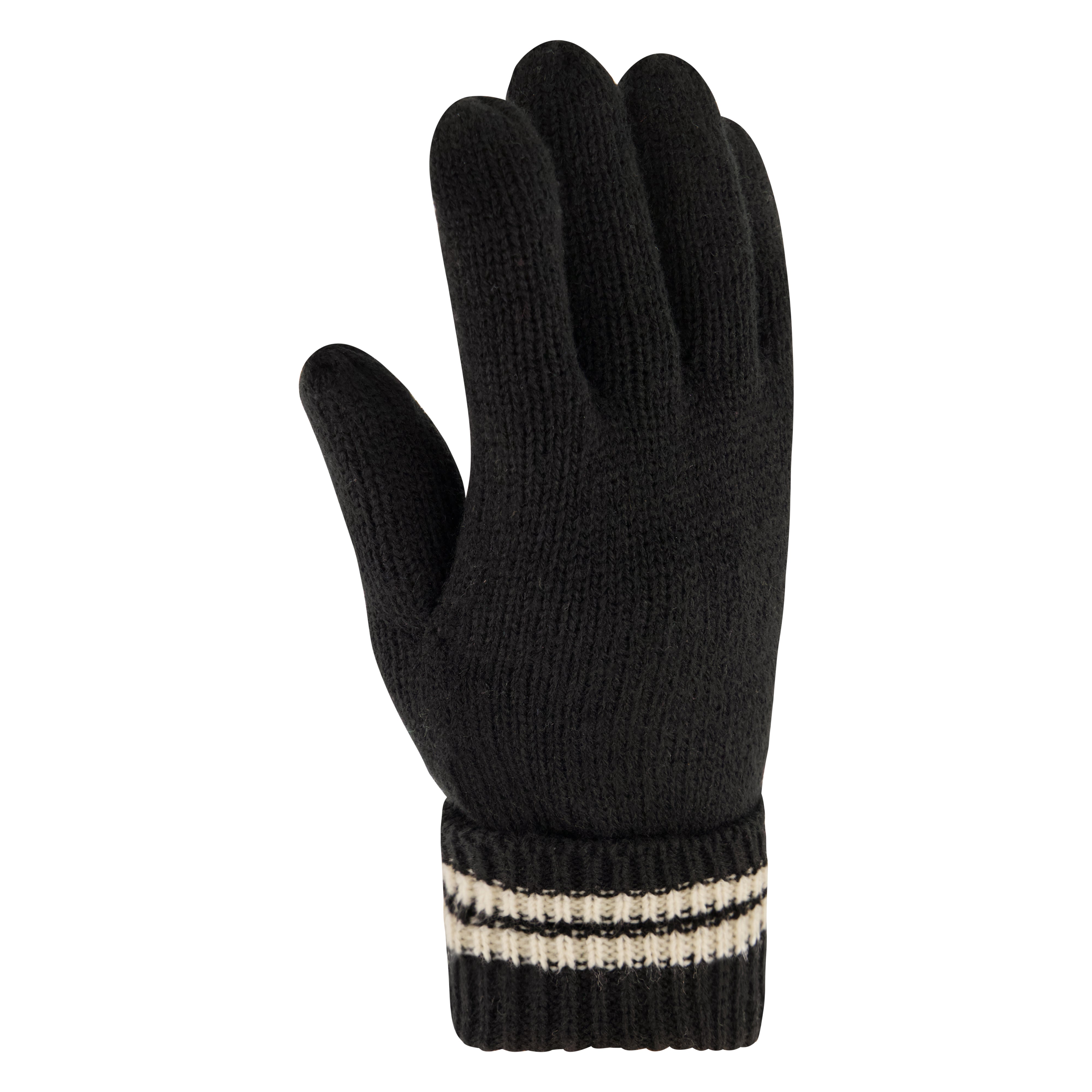 True Religion Beanie Hat and Gloves Set, Cuffed Winter Knit Cap with Stitched Yarn Horseshoe Logo and Fleece Lined Mittens