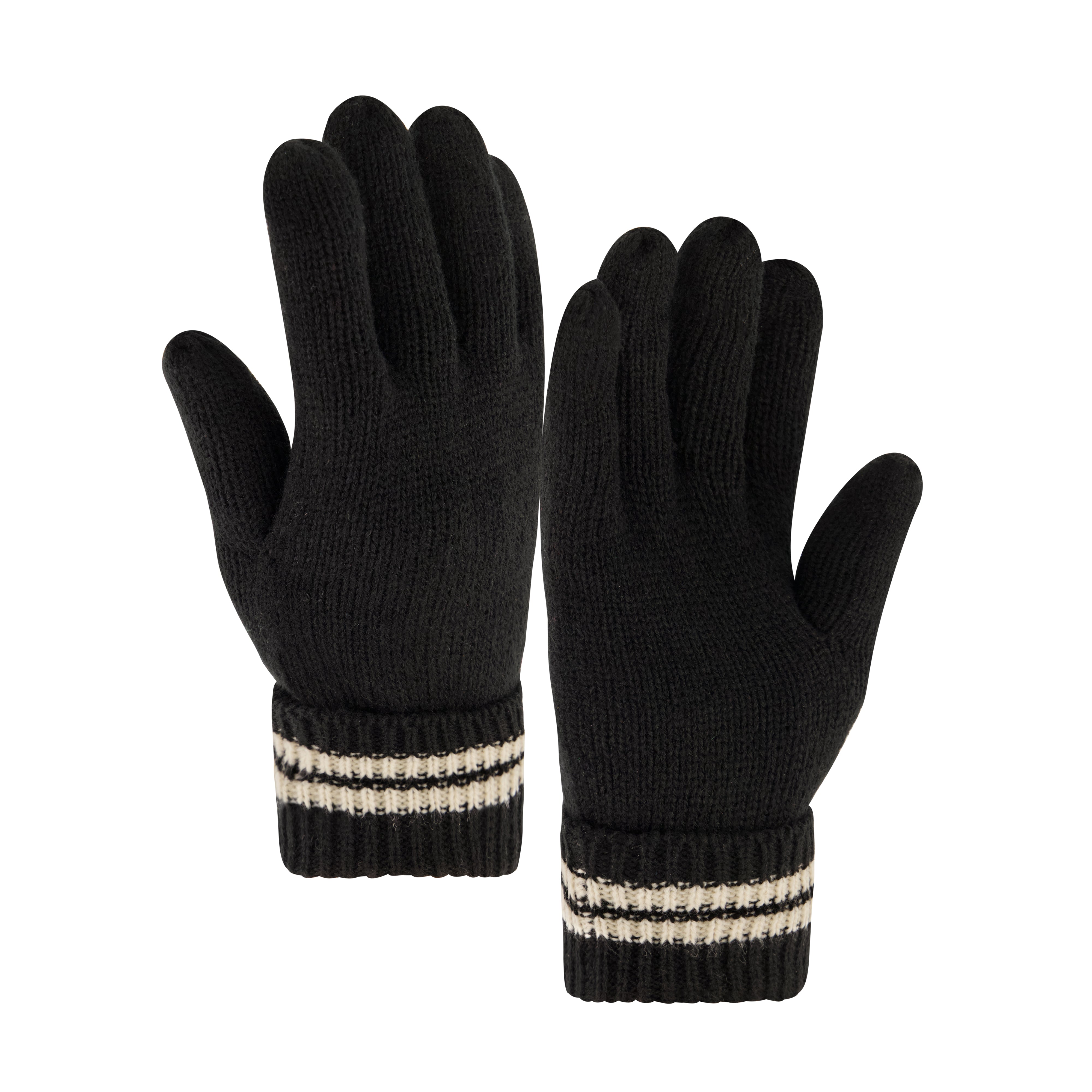 True Religion Beanie Hat and Gloves Set, Cuffed Winter Knit Cap with Stitched Yarn Horseshoe Logo and Fleece Lined Mittens