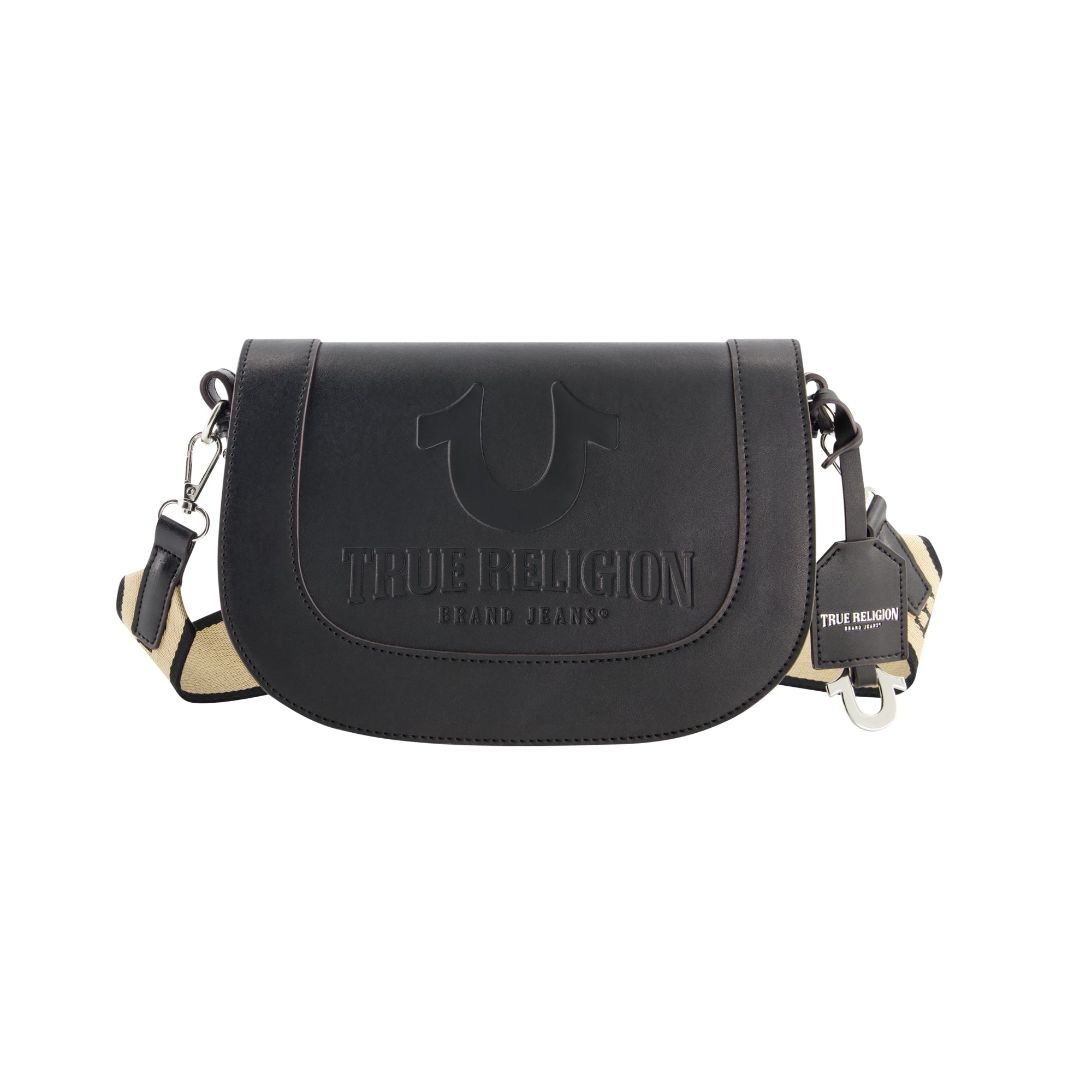 True Religion debossed logo flap shoulder bag, Black