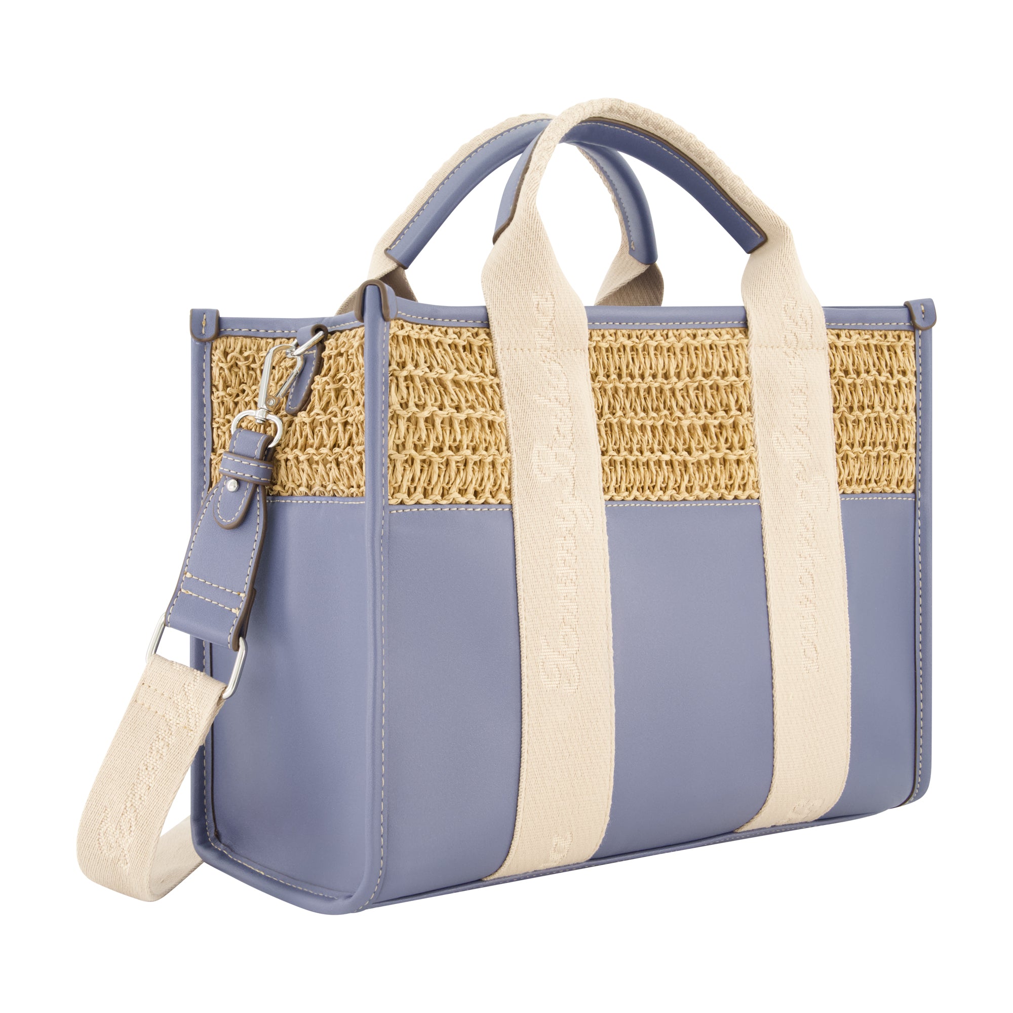 Tommy Bahama Raffia/PU Logo Webbing Modern Tote, NAVY