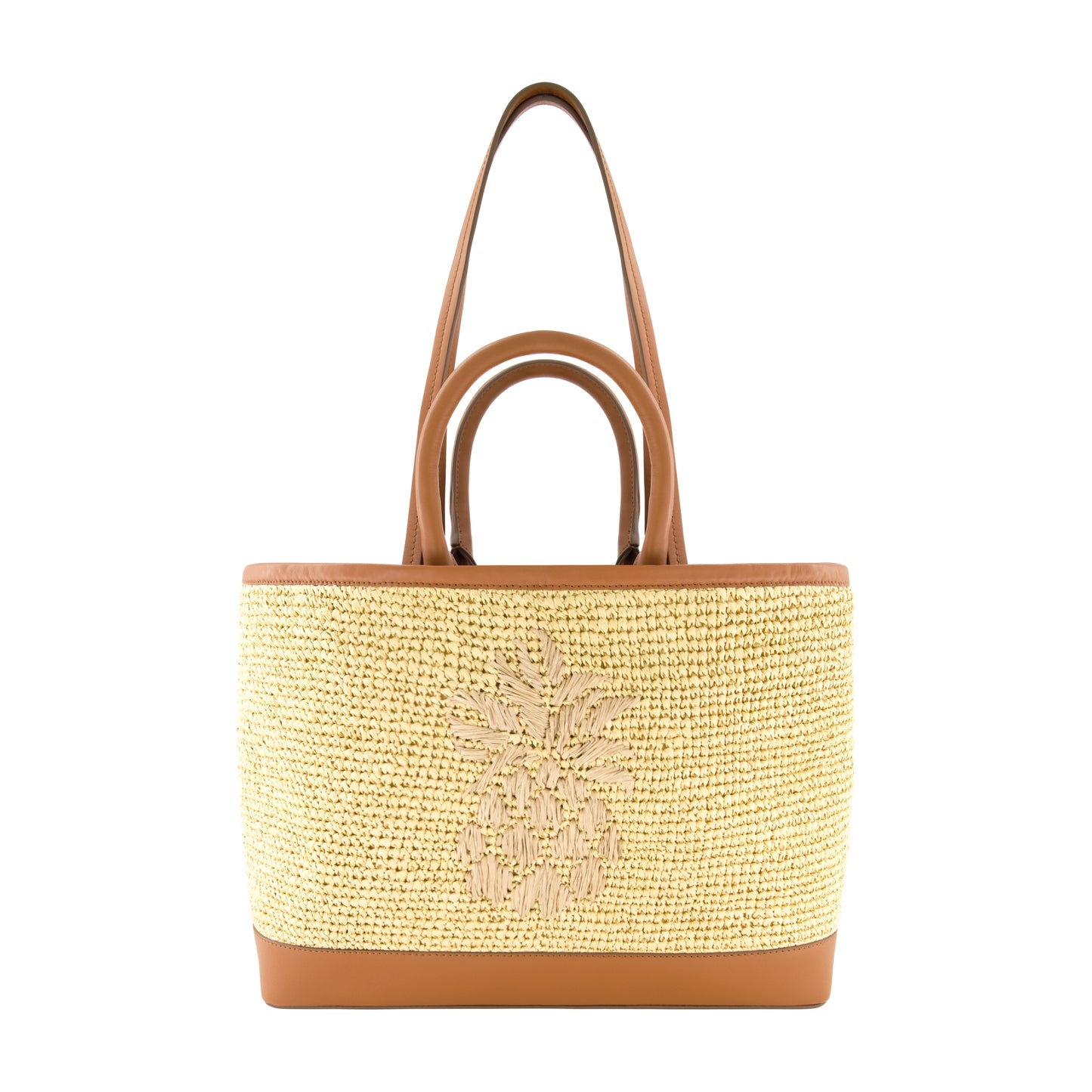 Tommy Bahama Leather Trim Raffia Tote With Pouch, Tan/Brown