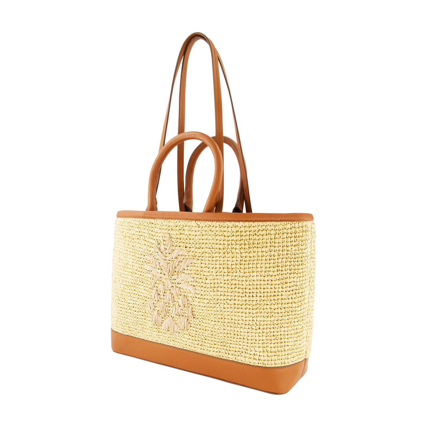 Tommy Bahama Leather Trim Raffia Tote With Pouch, Tan/Brown