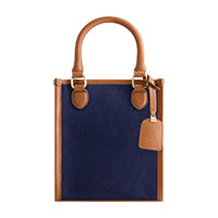 Tommy Bahama Solid Canvas North South Tote With Leather Trim, Navy/Tan