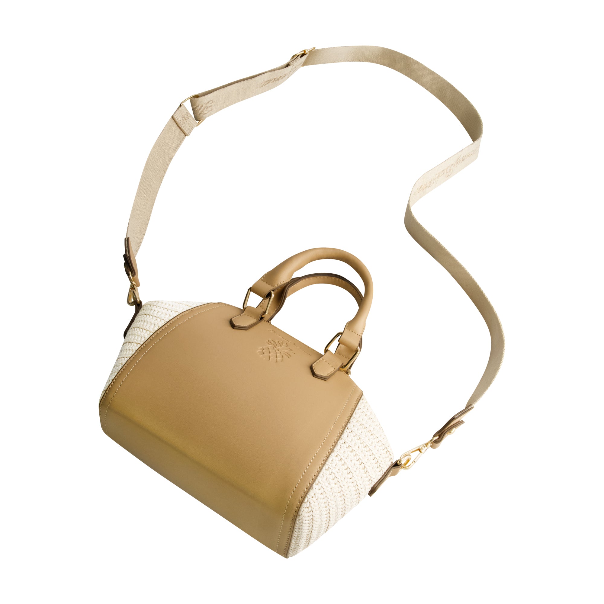 Tommy Bahama Mini Satchel with Debossed Logo and Straw Accents, TAN
