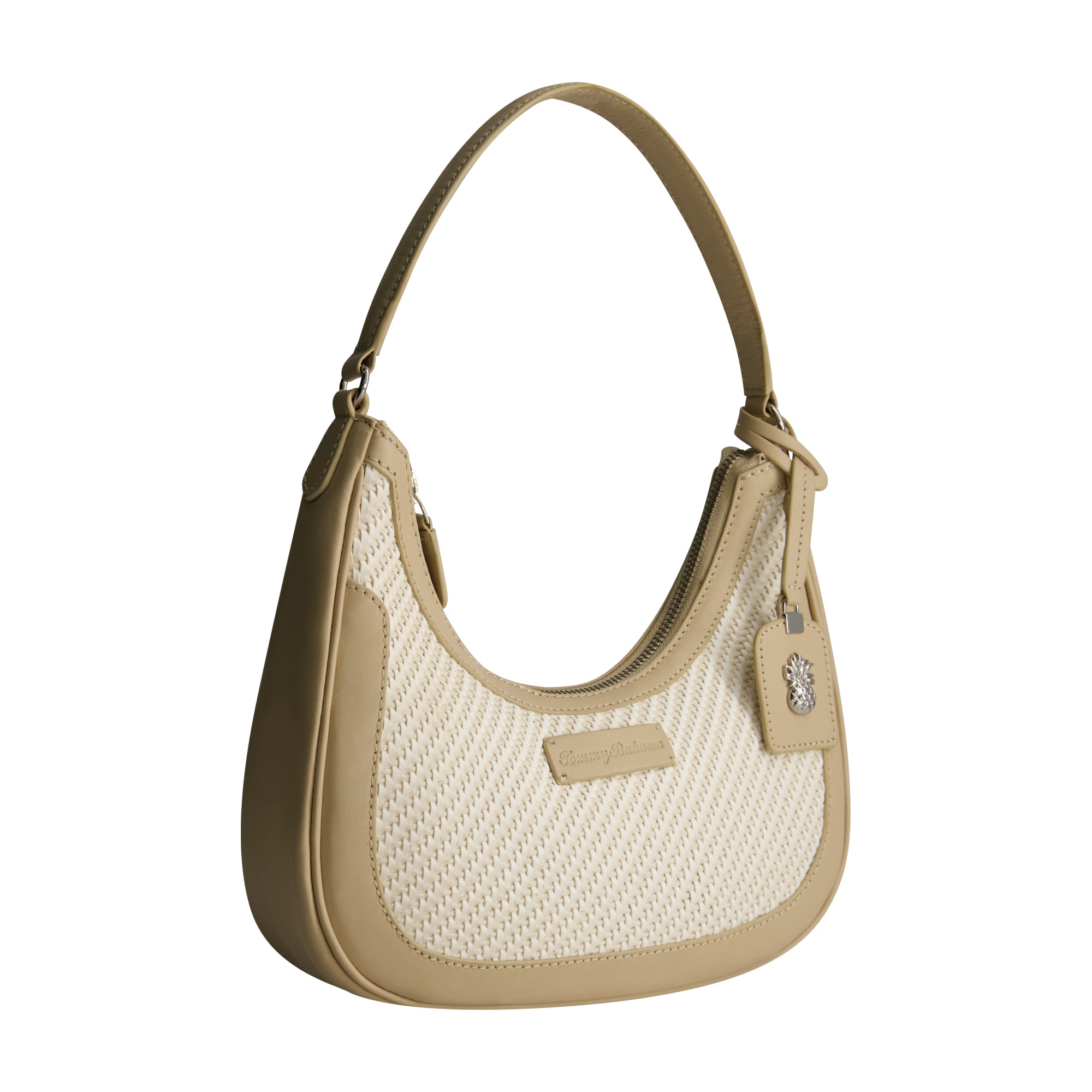 Tommy Bahama Soft Woven Zip-Top Hobo, TAN/WHITE
