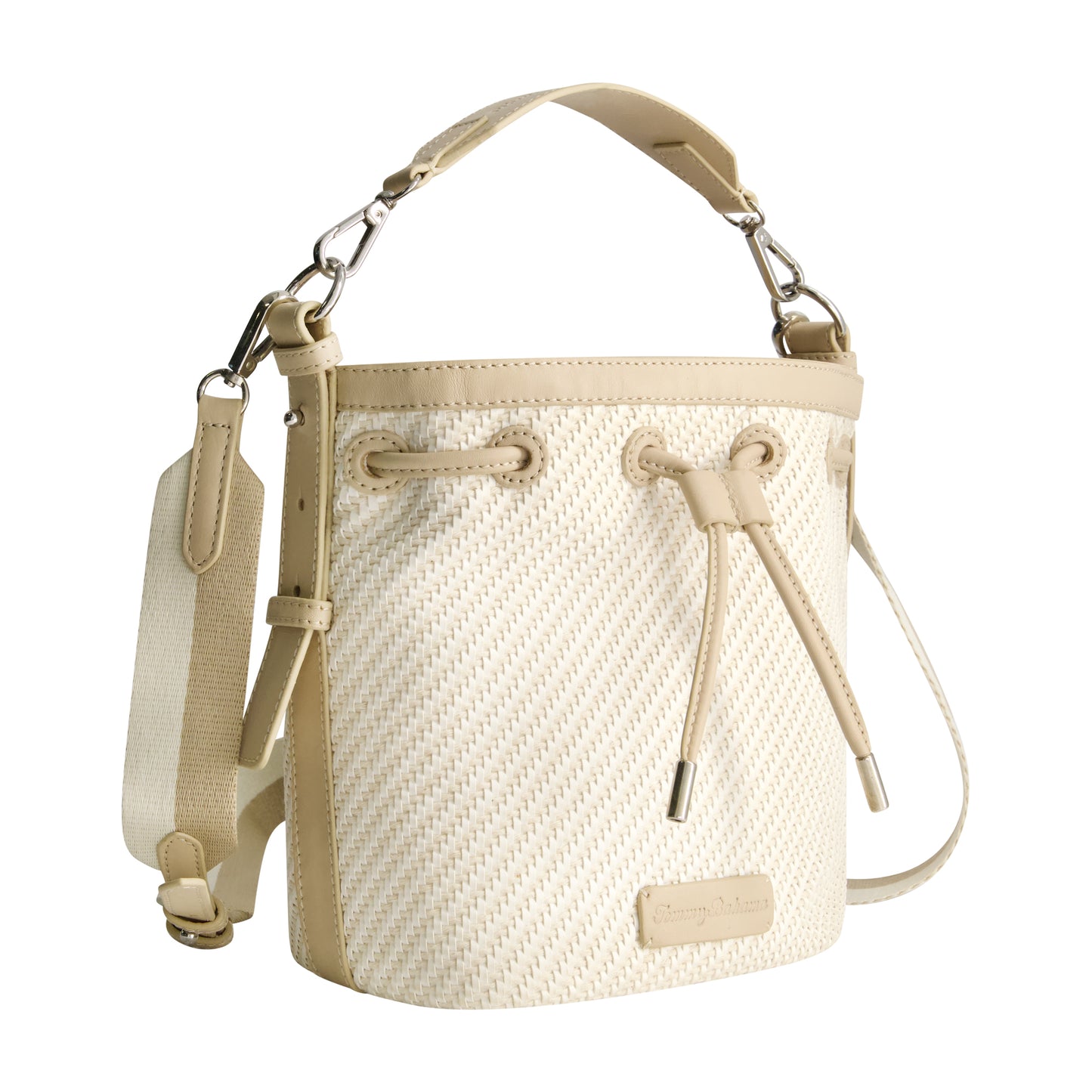 Tommy Bahama Soft Woven Drawstring Bucket Bag, TAN/WHITE