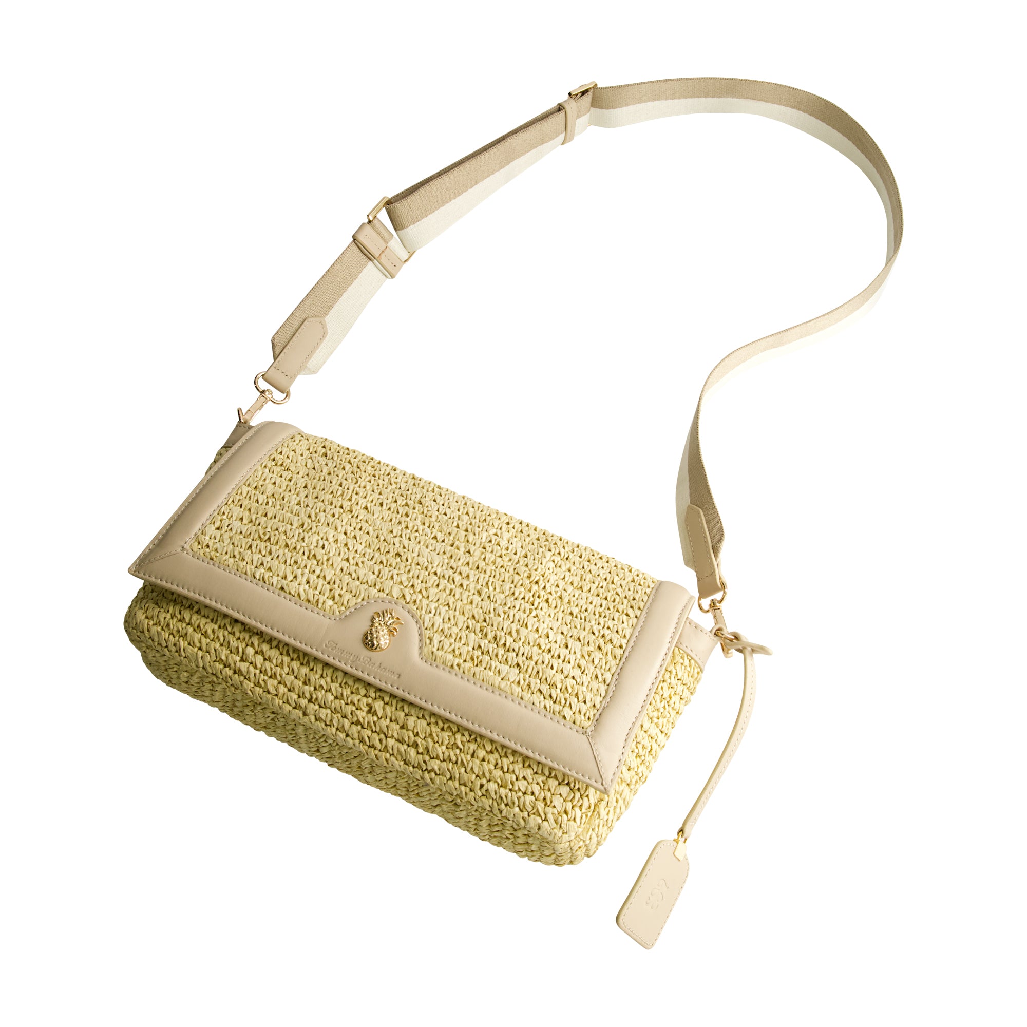 Tommy Bahama Soft Straw Long Flap Crossbody, TAN