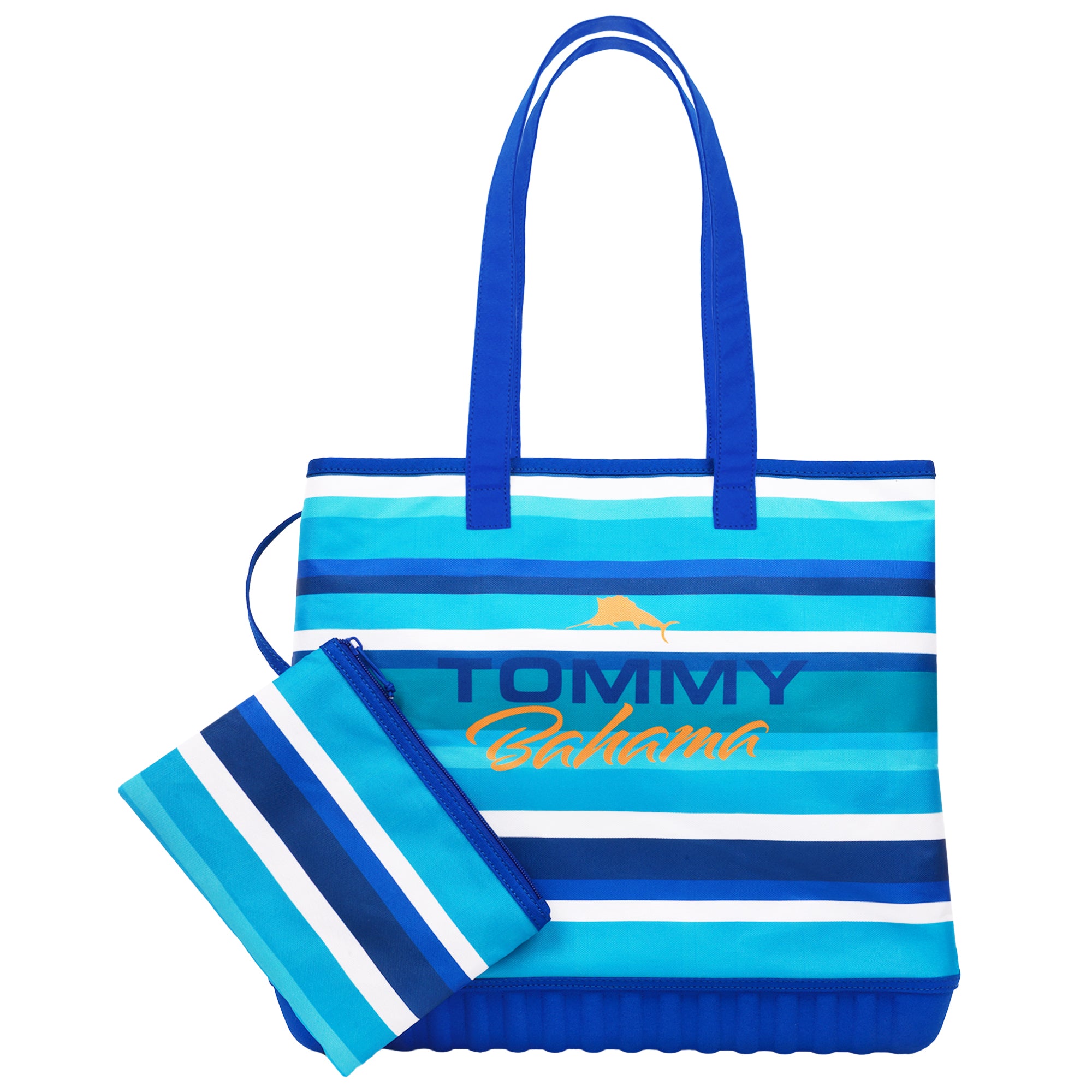 Tommy Bahama Water-Repellent Tote with Pouch – Ocean Stripe Print