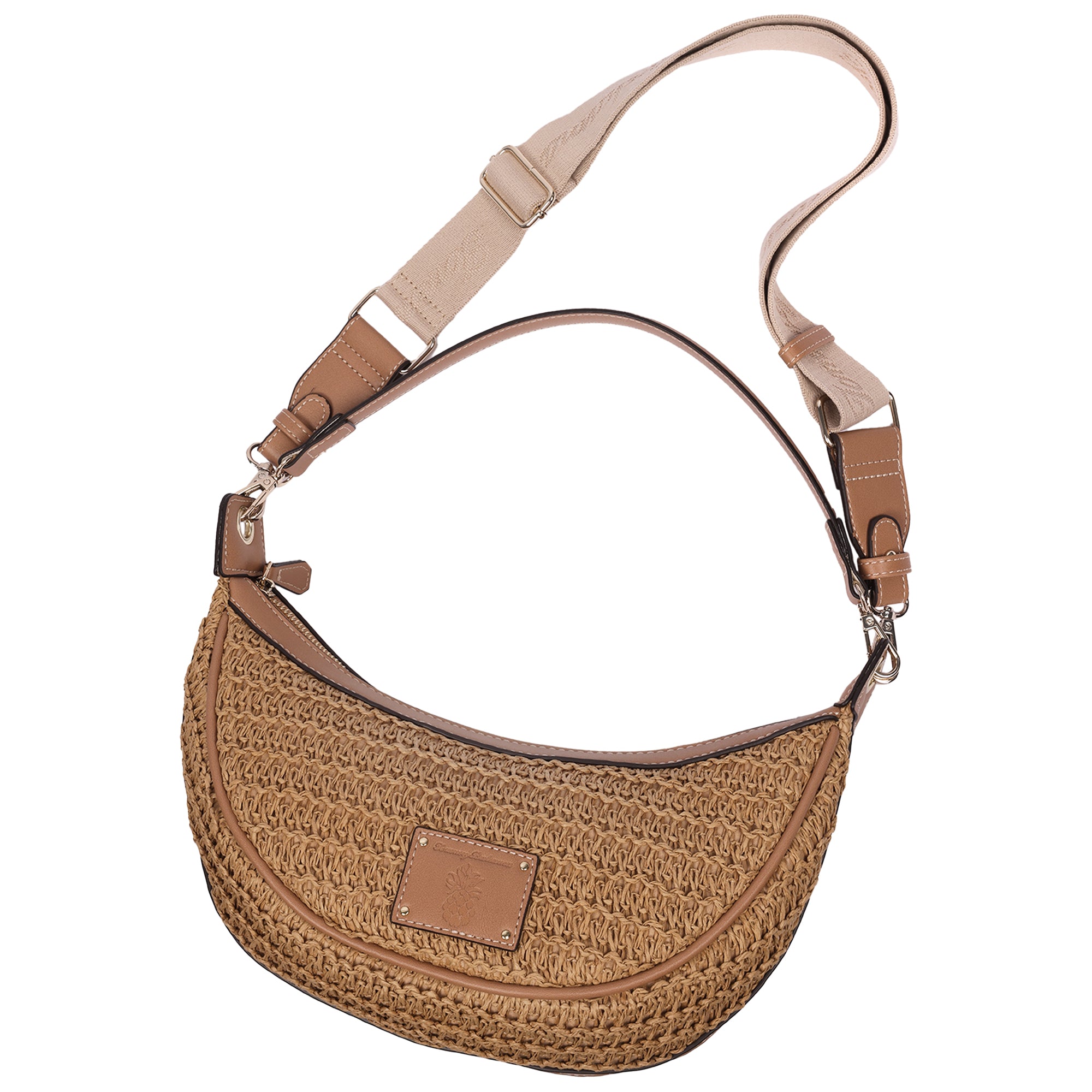 Tommy Bahama Raffia Crescent Hobo Bag, TAN