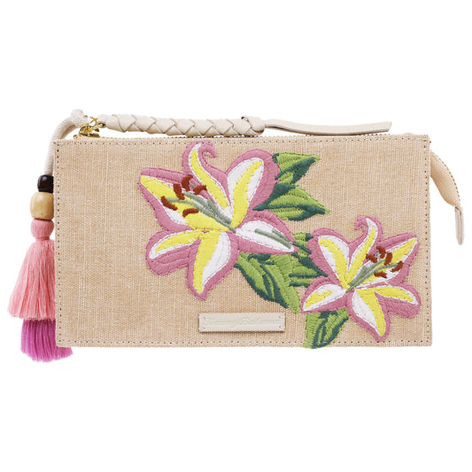 Tommy Bahama Zip Top Embroidered Floral Clutch