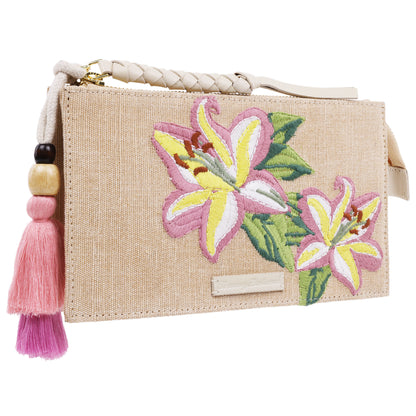 Tommy Bahama Zip Top Embroidered Floral Clutch