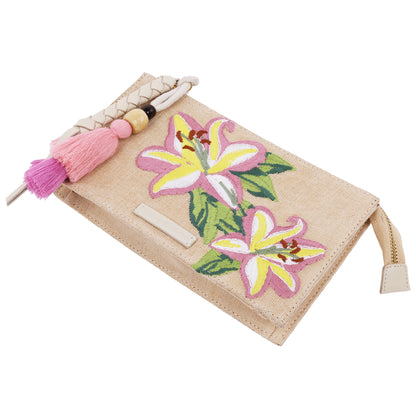 Tommy Bahama Zip Top Embroidered Floral Clutch