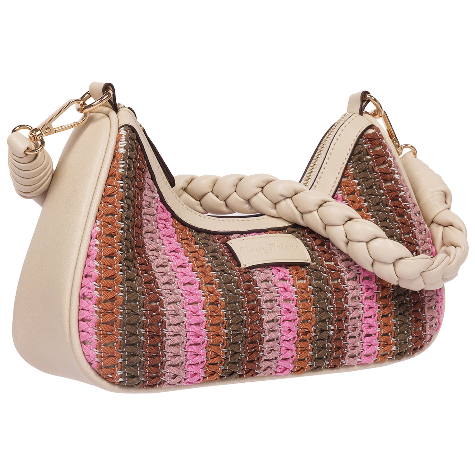 Tommy Bahama Woven Ribbon Zip Top Hobo Bag – Striped Woven Shoulder Bag with Braided Strap