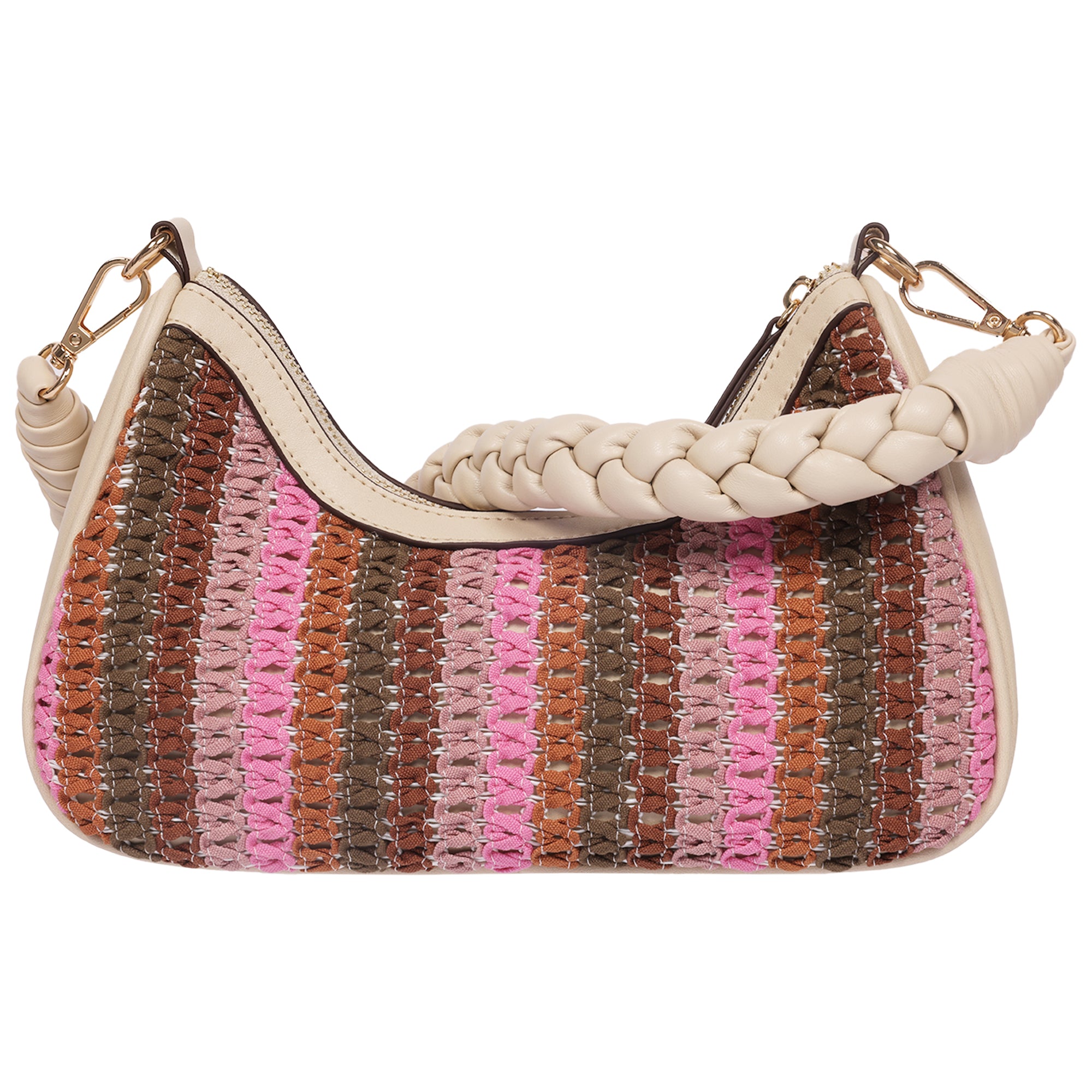 Tommy Bahama Woven Ribbon Zip Top Hobo Bag – Striped Woven Shoulder Bag with Braided Strap