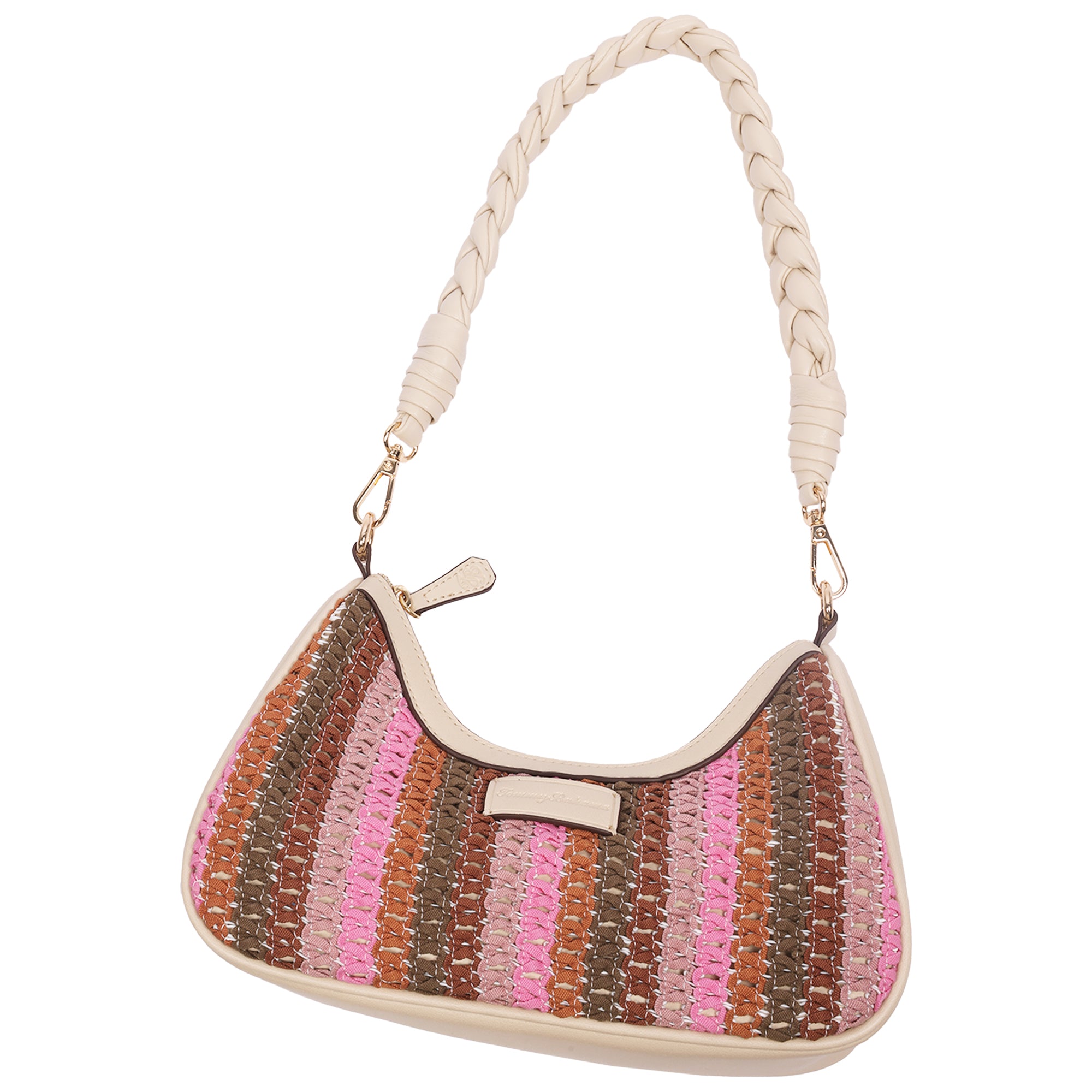 Tommy Bahama Woven Ribbon Zip Top Hobo Bag – Striped Woven Shoulder Bag with Braided Strap