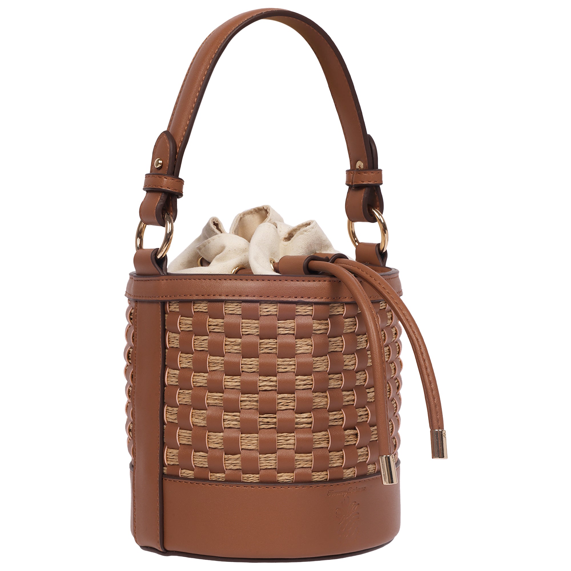 Tommy Bahama Raffia & Woven Drawstring Bucket Bag – Convertible Top Handle & Crossbody