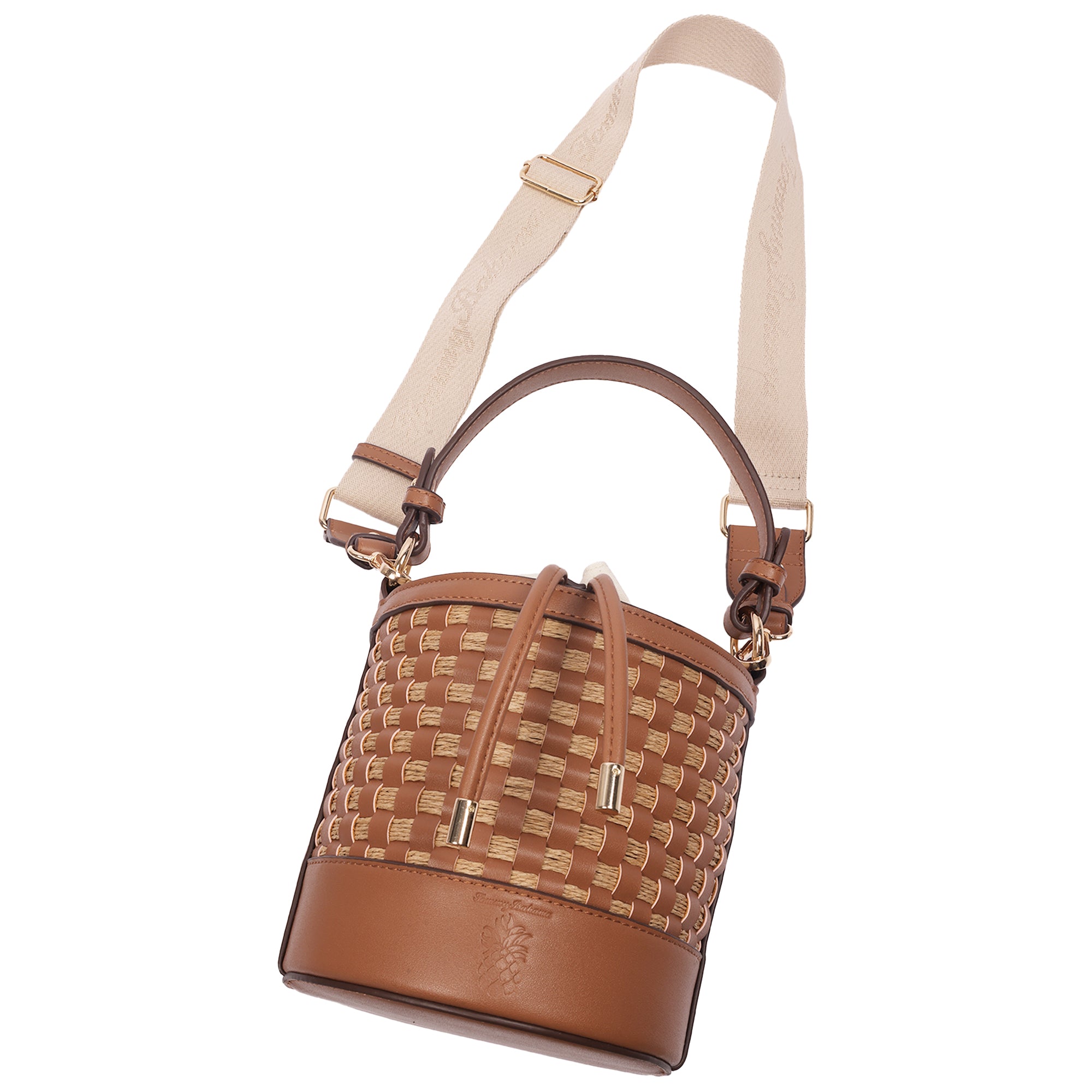 Tommy Bahama Raffia & Woven Drawstring Bucket Bag – Convertible Top Handle & Crossbody